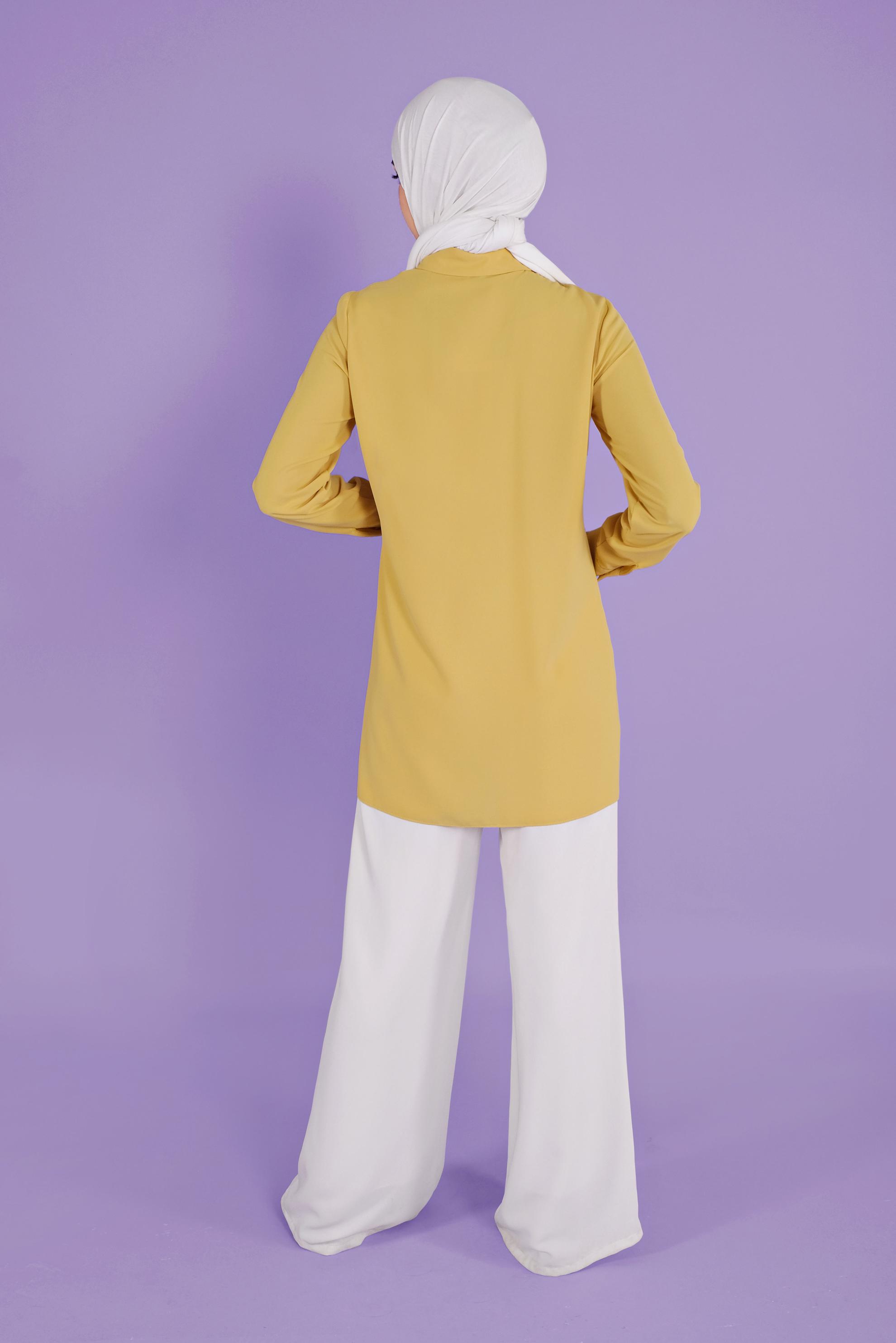 Tesettür giyim SARI CEPLİ DÜĞMELİ TUNİK 41372