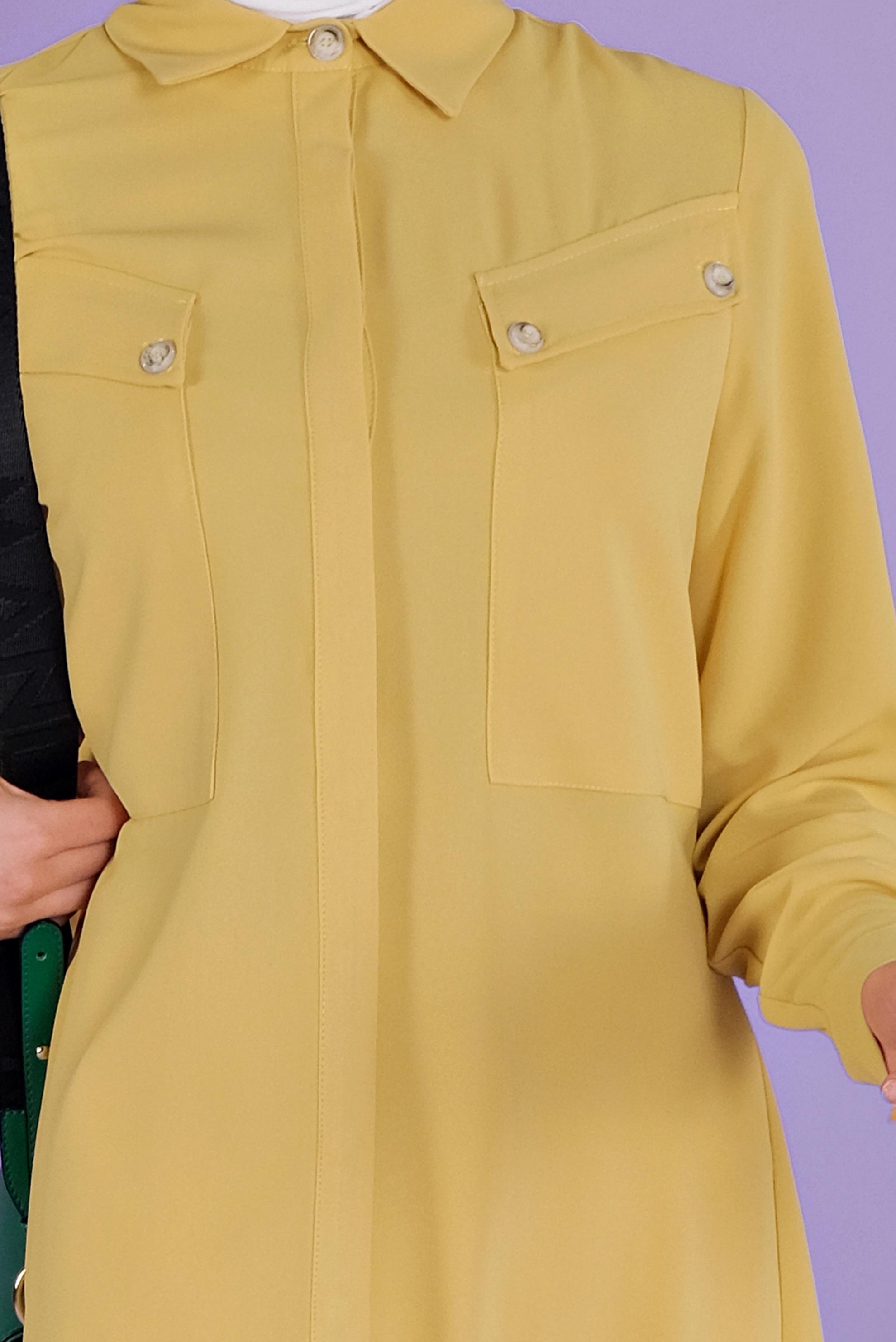 Tesettür giyim SARI CEPLİ DÜĞMELİ TUNİK 41372