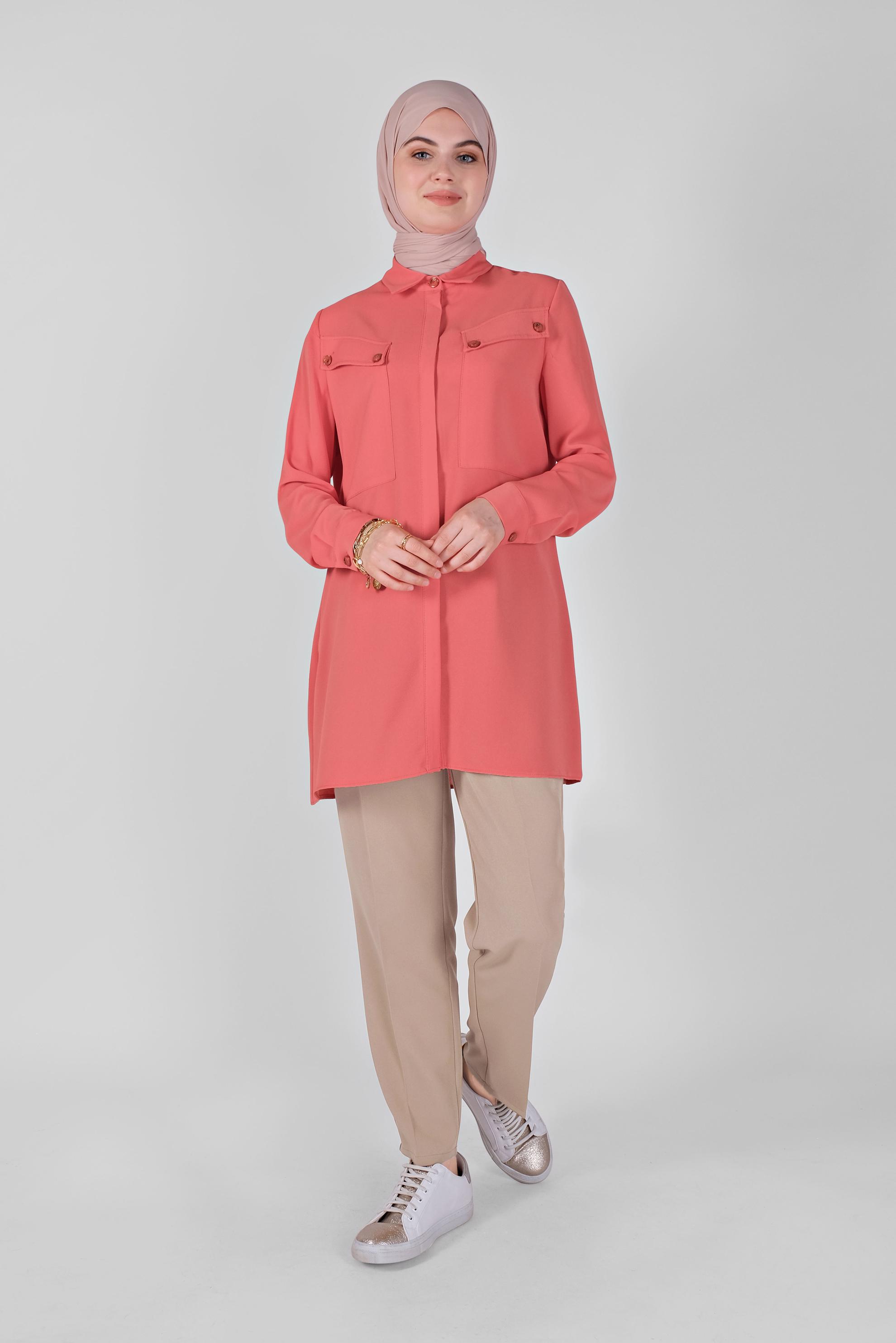 Tesettür giyim MERCAN CEPLİ DÜĞMELİ TUNİK 41372