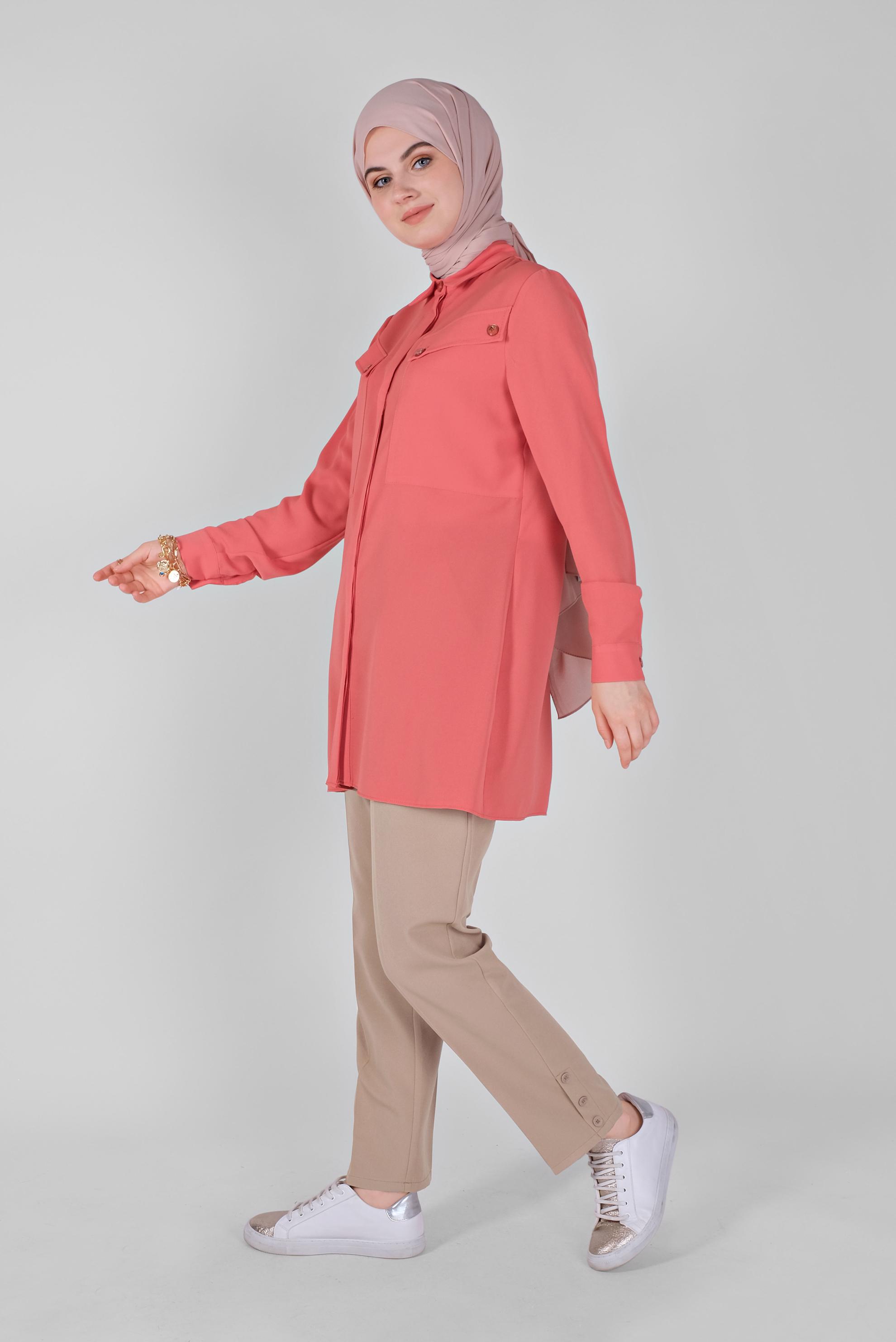 Tesettür giyim MERCAN CEPLİ DÜĞMELİ TUNİK 41372