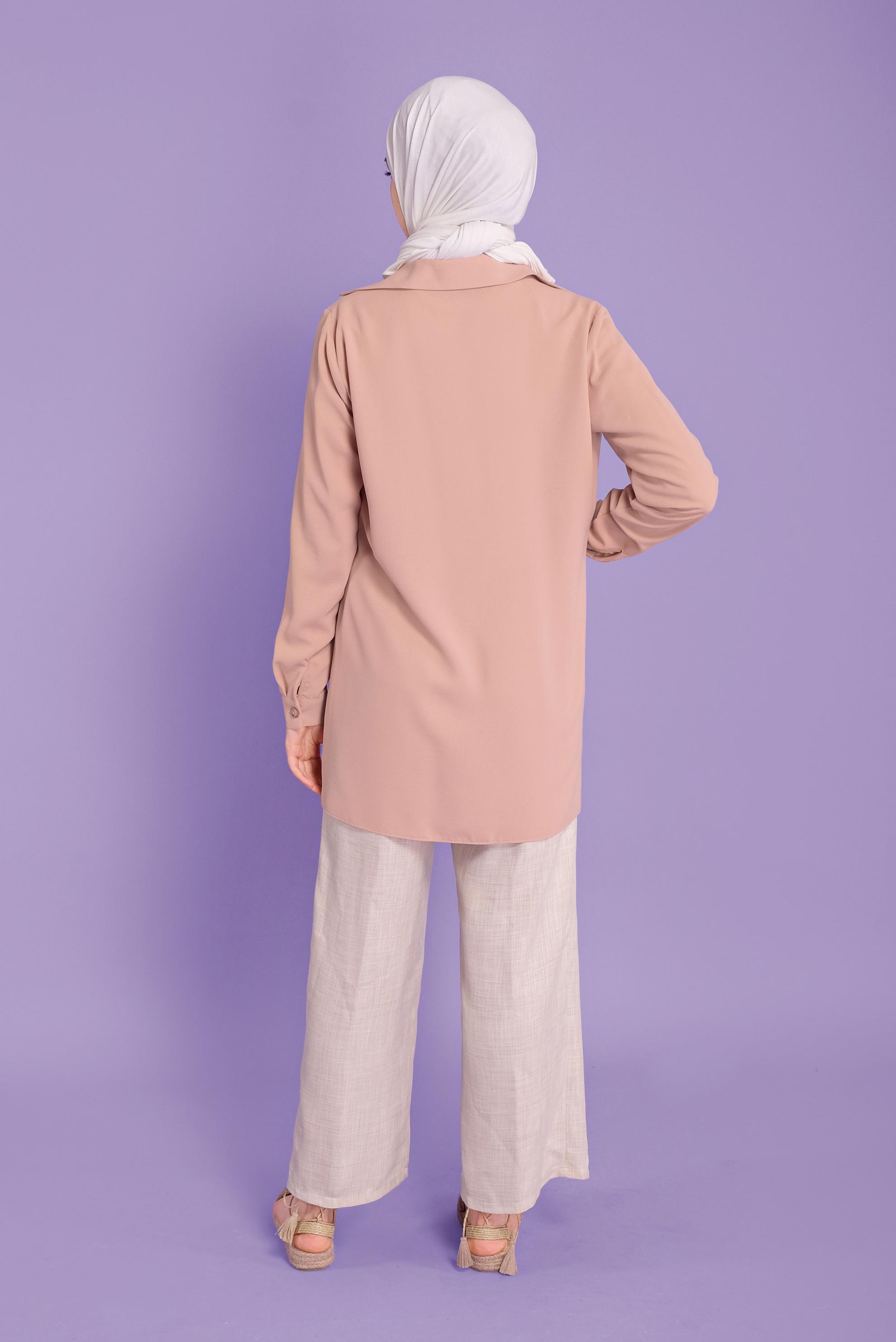 Tesettür giyim PUDRA CEPLİ DÜĞMELİ TUNİK 41372