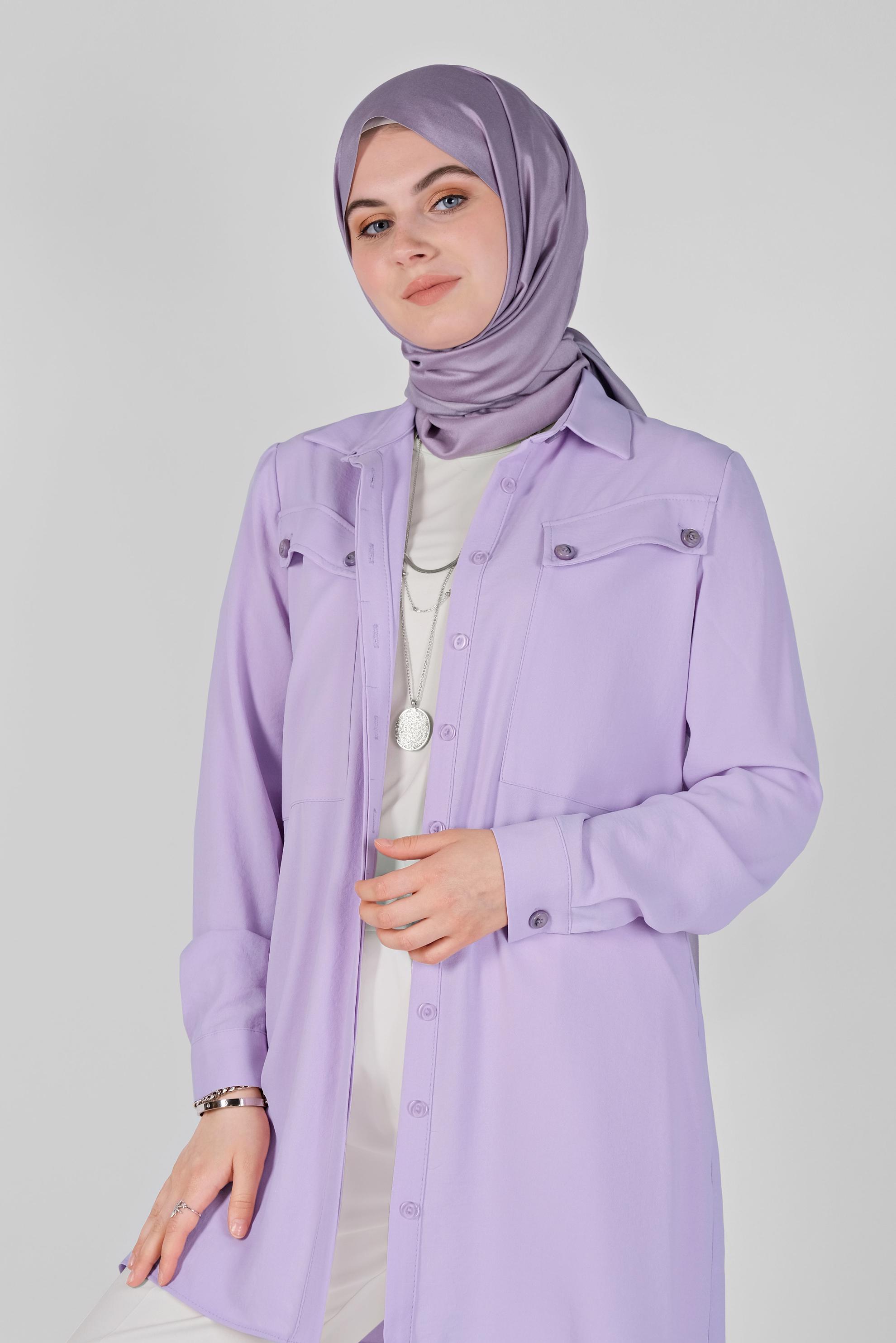 Tesettür giyim MOR CEPLİ DÜĞMELİ TUNİK 41372