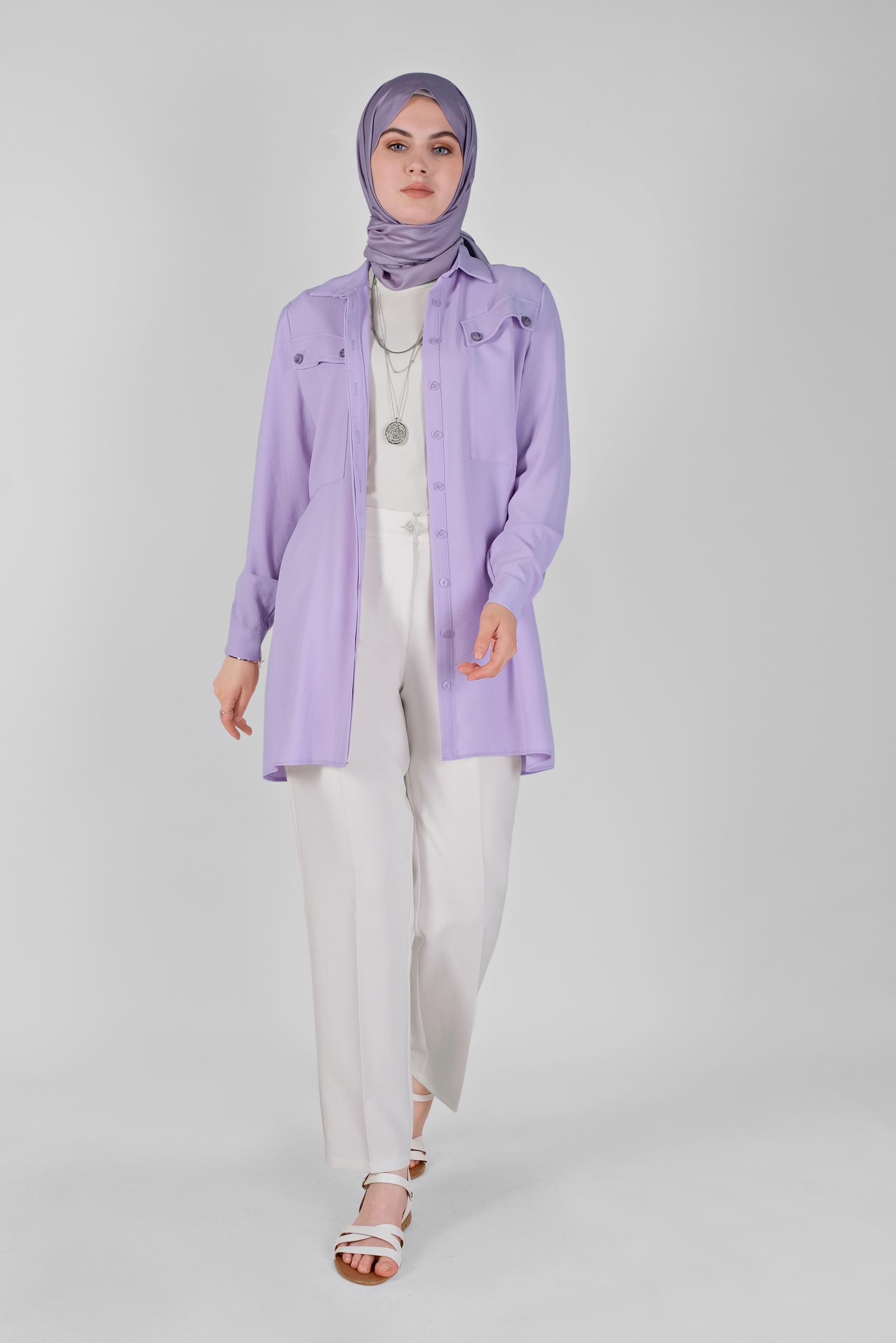 Tesettür giyim MOR CEPLİ DÜĞMELİ TUNİK 41372