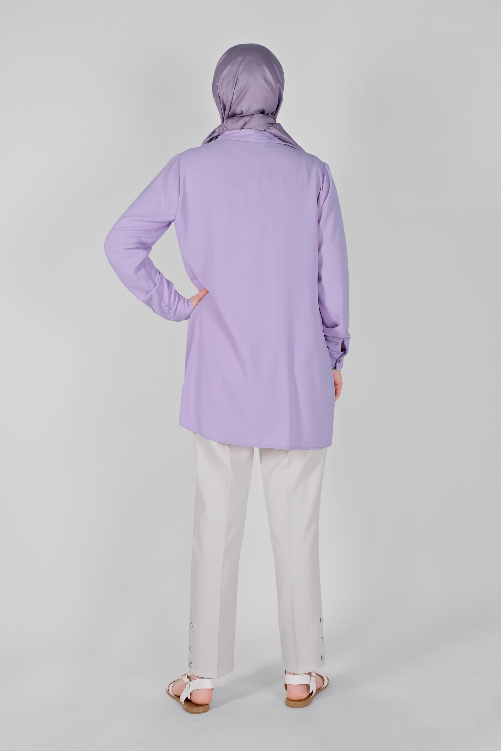 Tesettür giyim MOR CEPLİ DÜĞMELİ TUNİK 41372