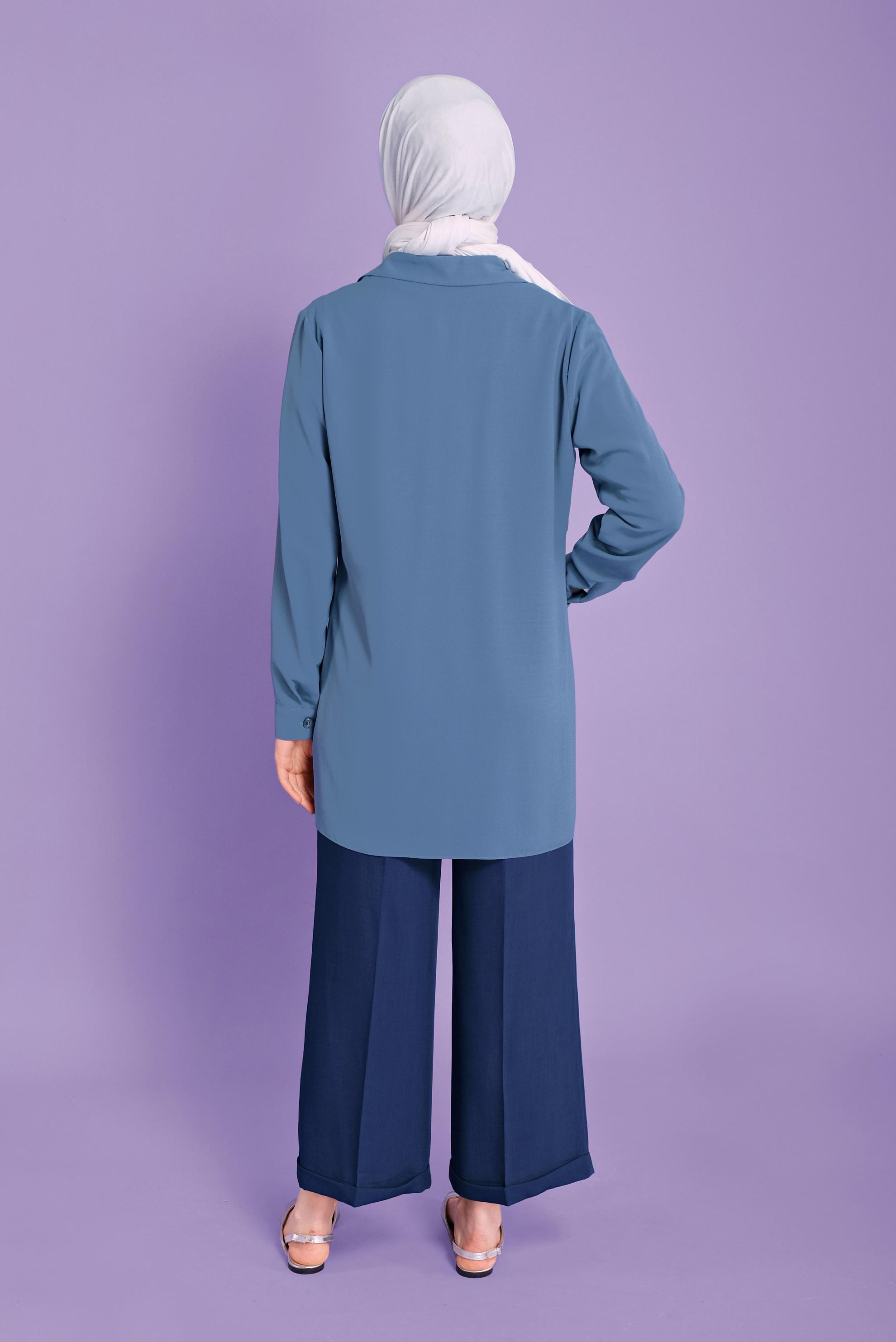 Tesettür giyim MAVİ CEPLİ DÜĞMELİ TUNİK 41372