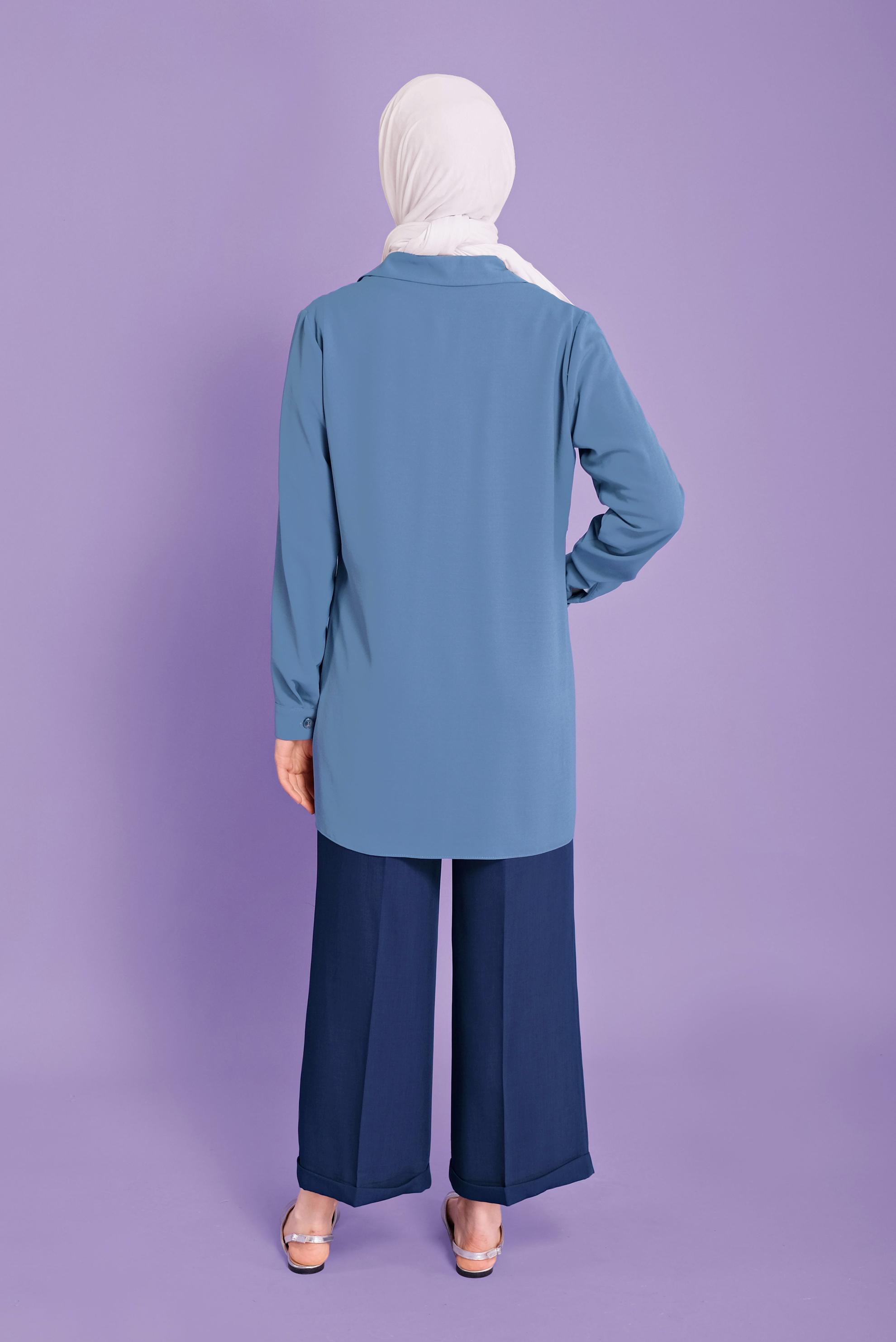 Tesettür giyim MAVİ CEPLİ DÜĞMELİ TUNİK 41372