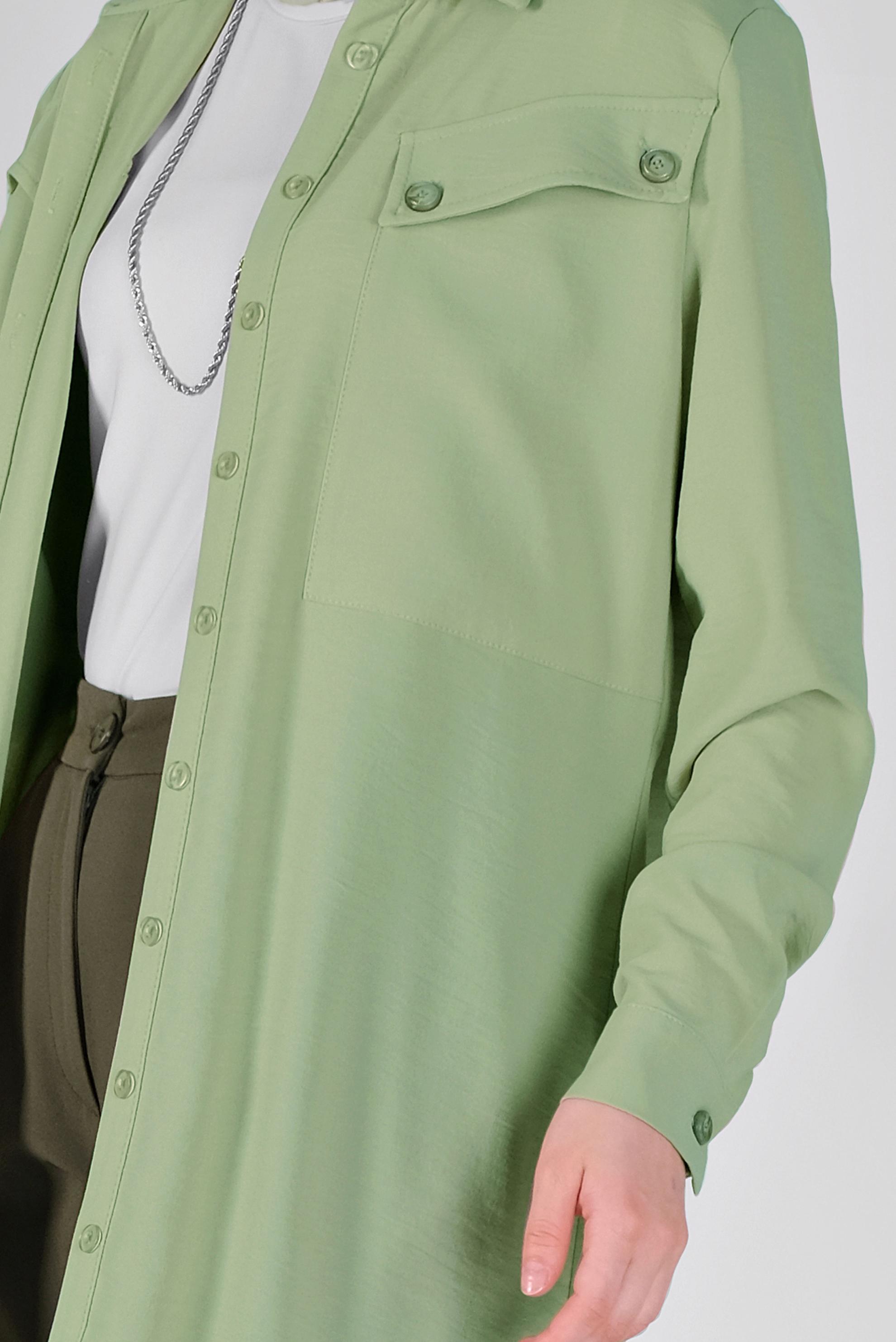 Tesettür giyim YEŞİL CEPLİ DÜĞMELİ TUNİK 41372