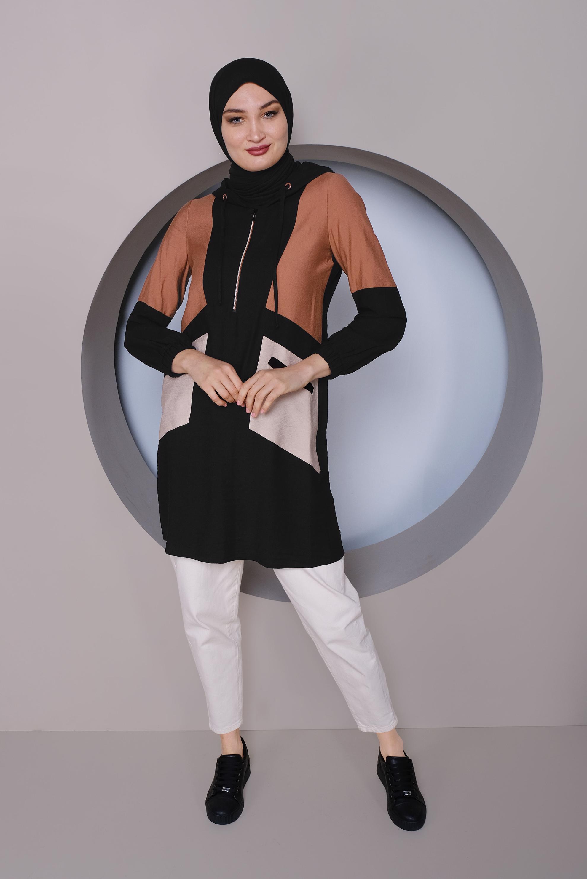 Tesettür giyim SİYAH RENK BLOKLU TUNİK 41377