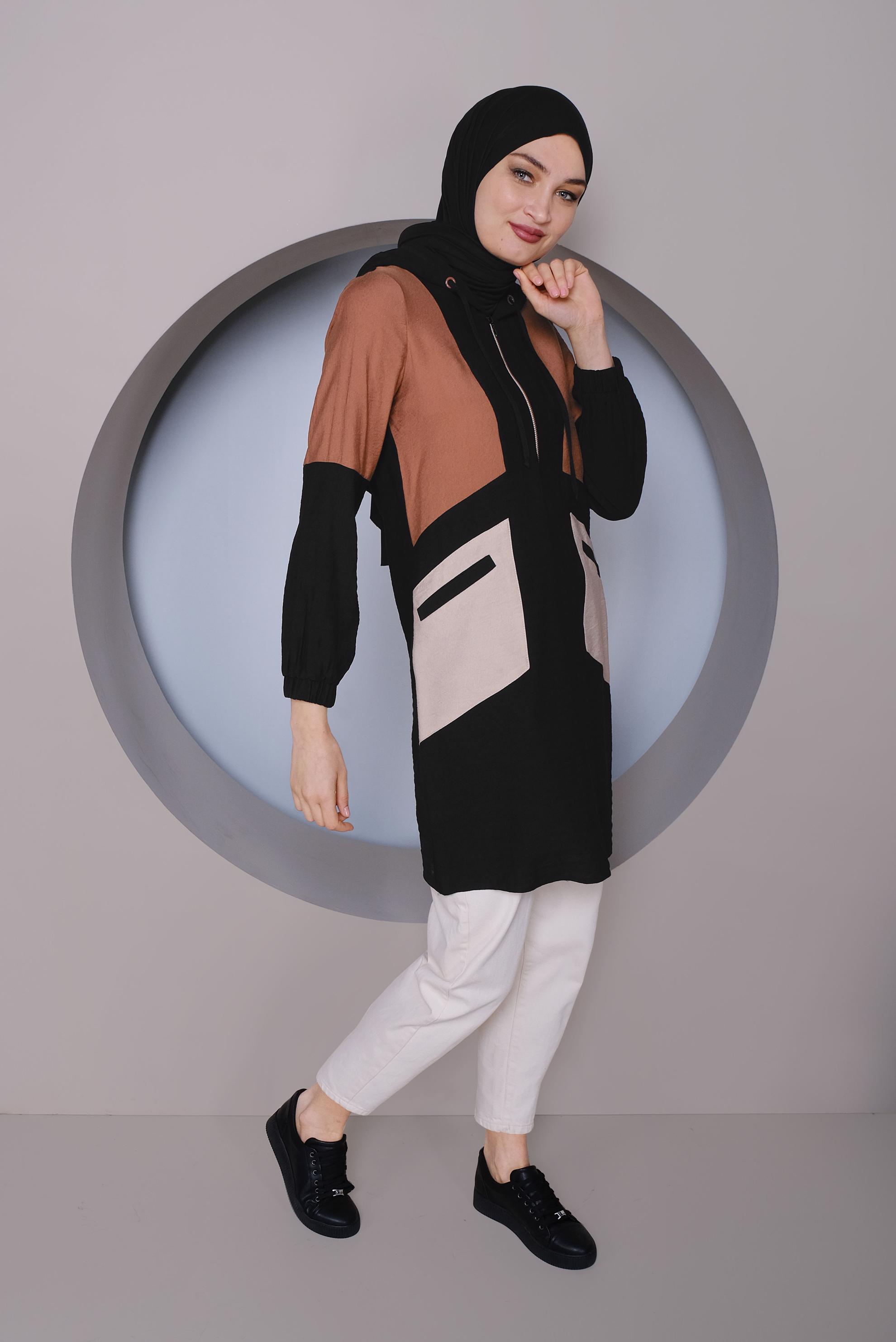 Tesettür giyim SİYAH RENK BLOKLU TUNİK 41377