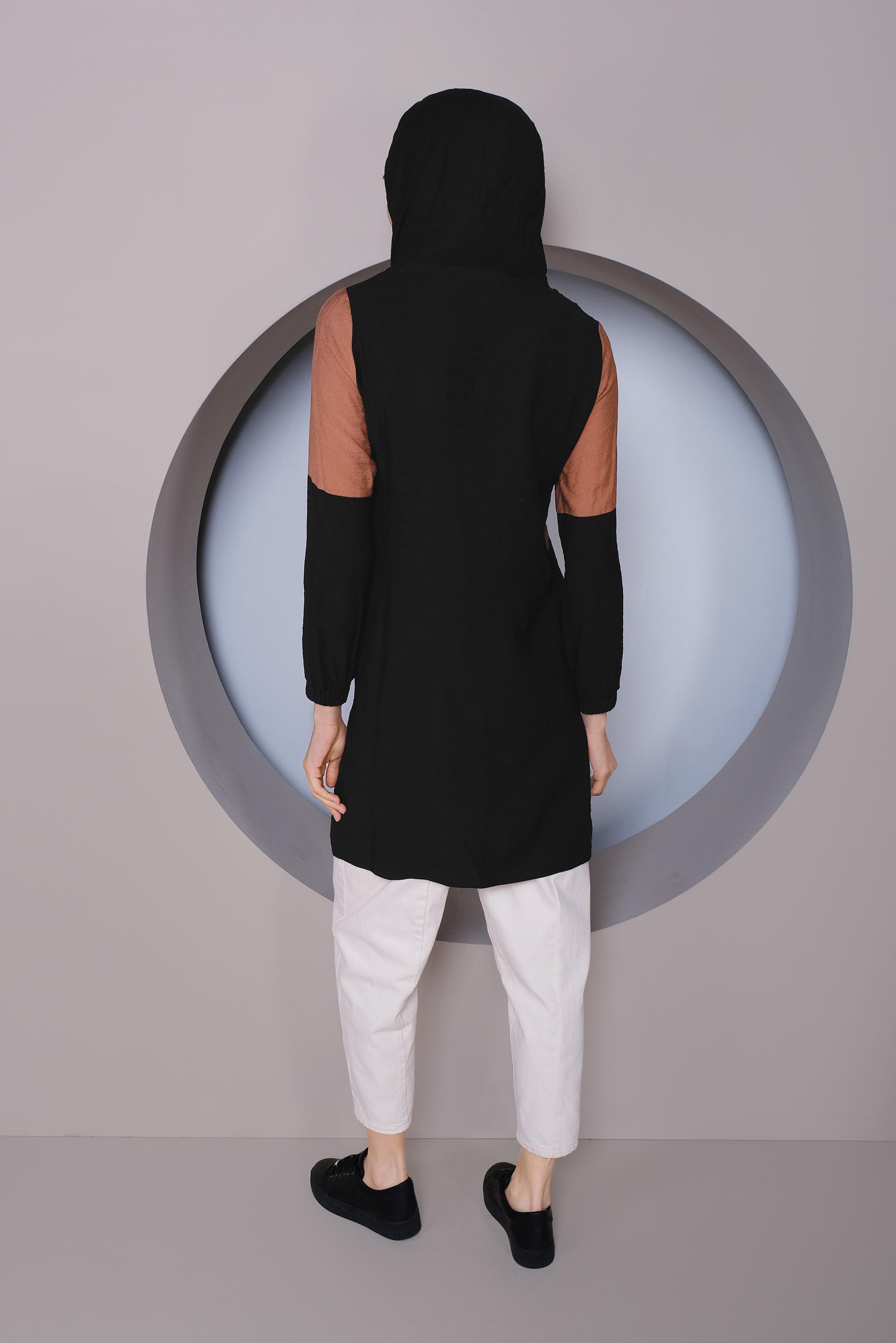 Tesettür giyim SİYAH RENK BLOKLU TUNİK 41377