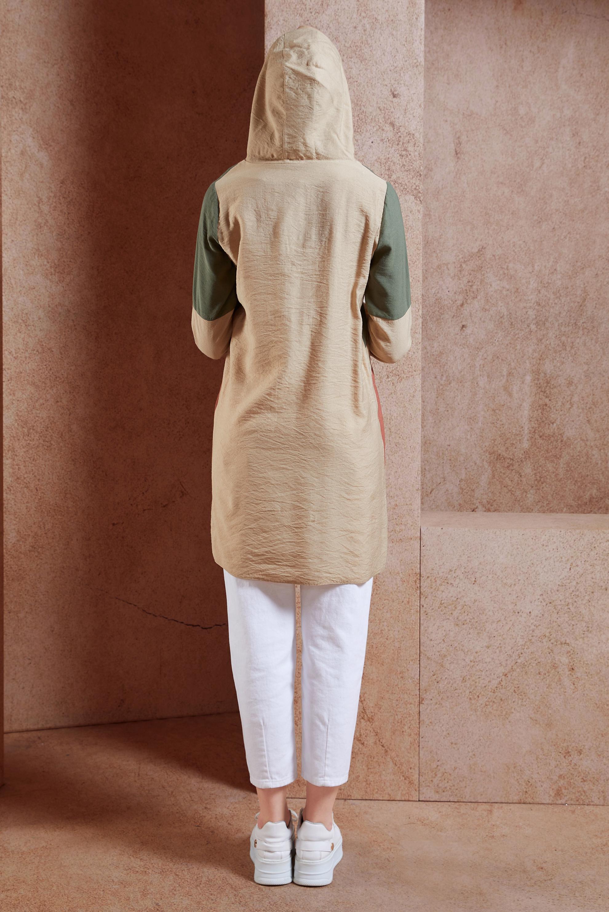 Tesettür giyim BEJ RENK BLOKLU TUNİK 41377