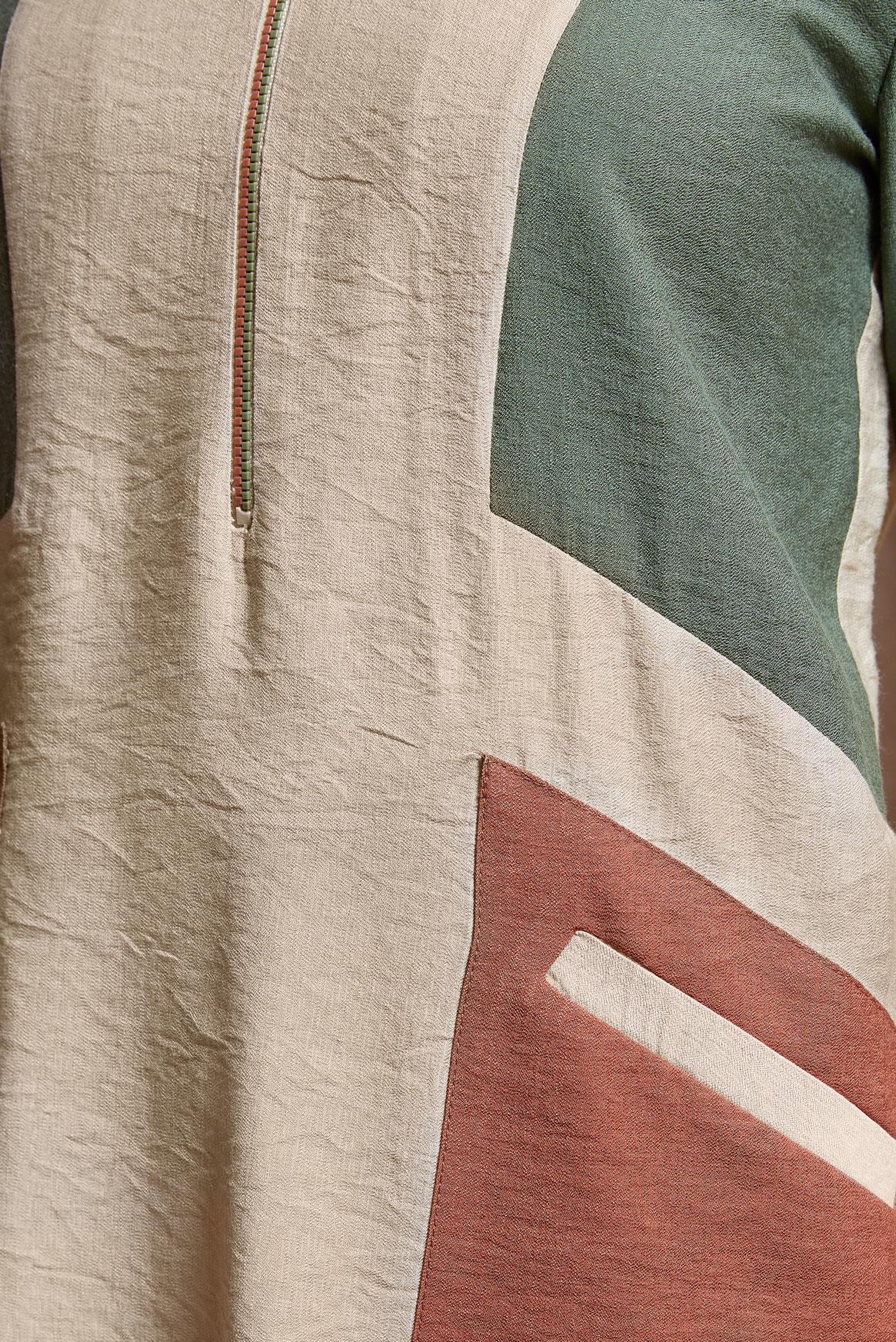 Tesettür giyim BEJ RENK BLOKLU TUNİK 41377