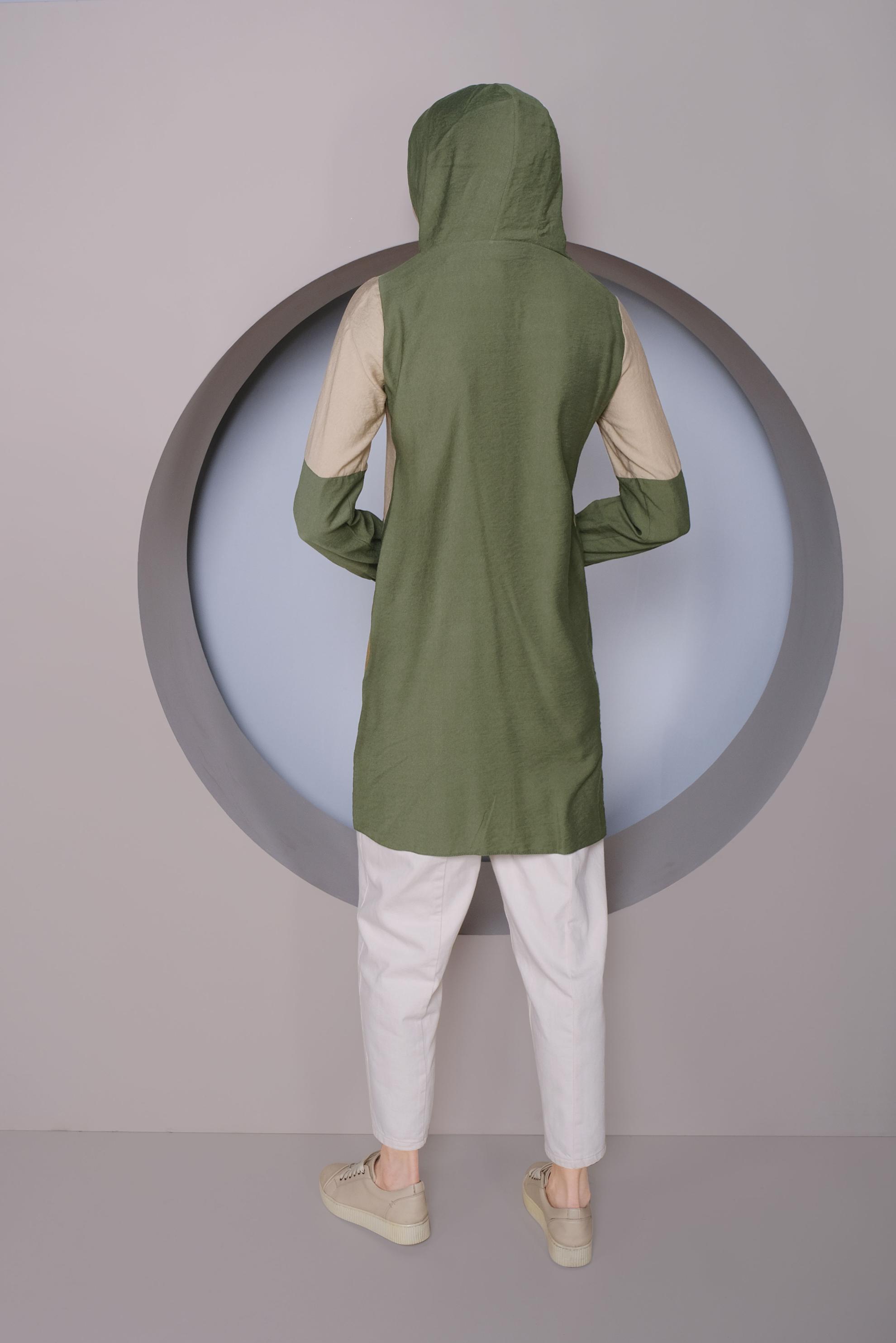 Tesettür giyim HAKİ RENK BLOKLU TUNİK 41377