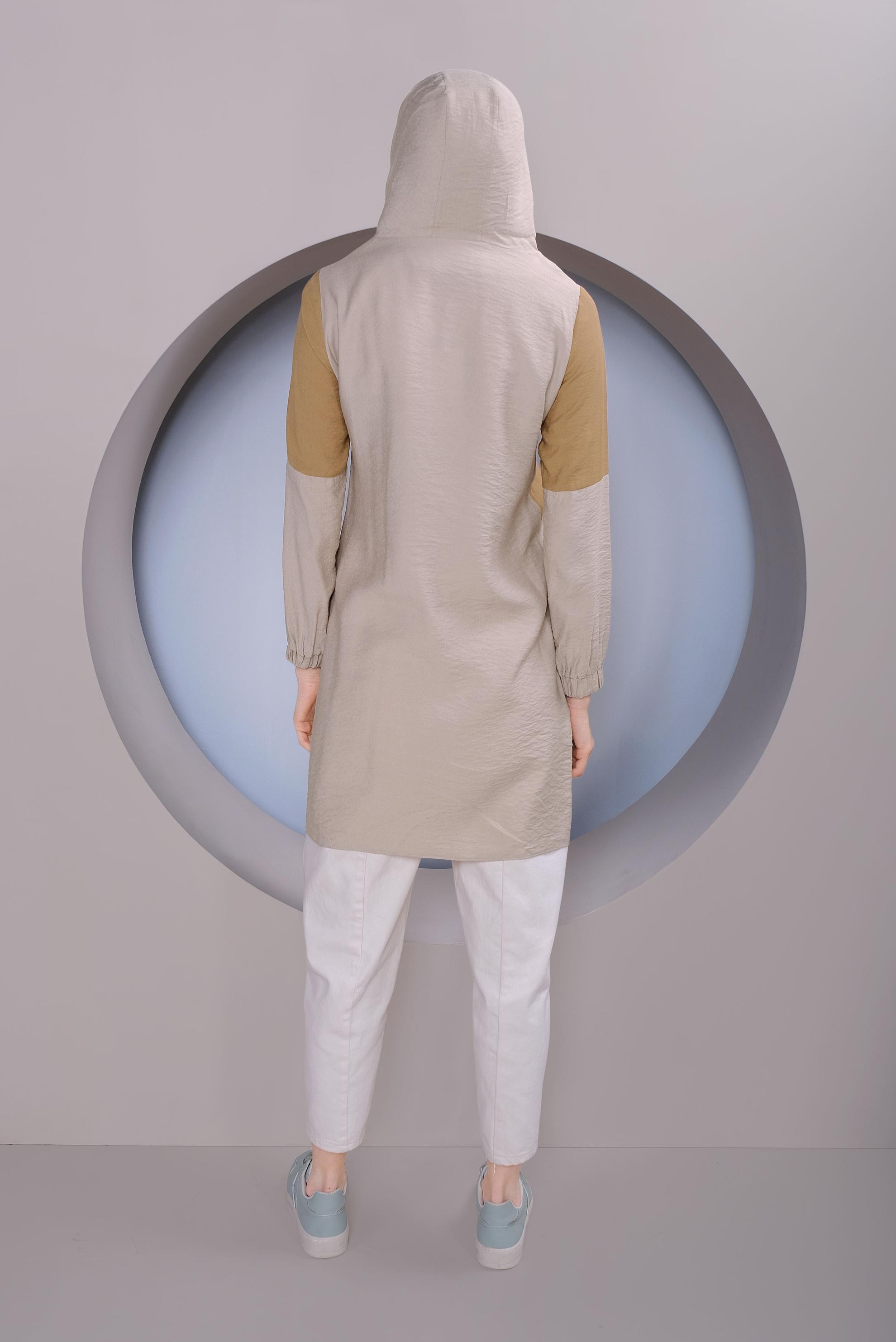 Tesettür giyim BEJ RENK BLOKLU TUNİK 41377