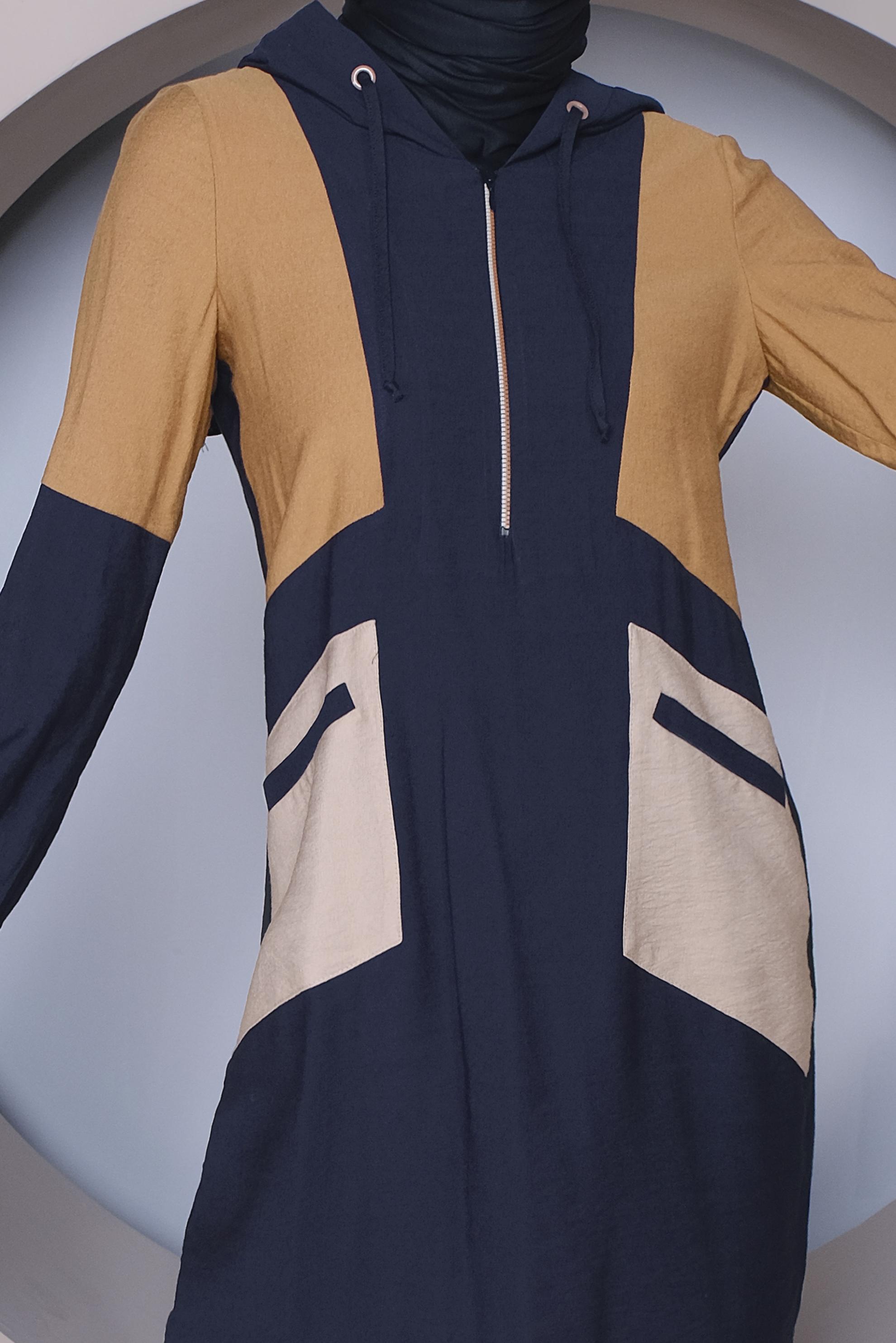 Tesettür giyim LACİVERT RENK BLOKLU TUNİK 41377