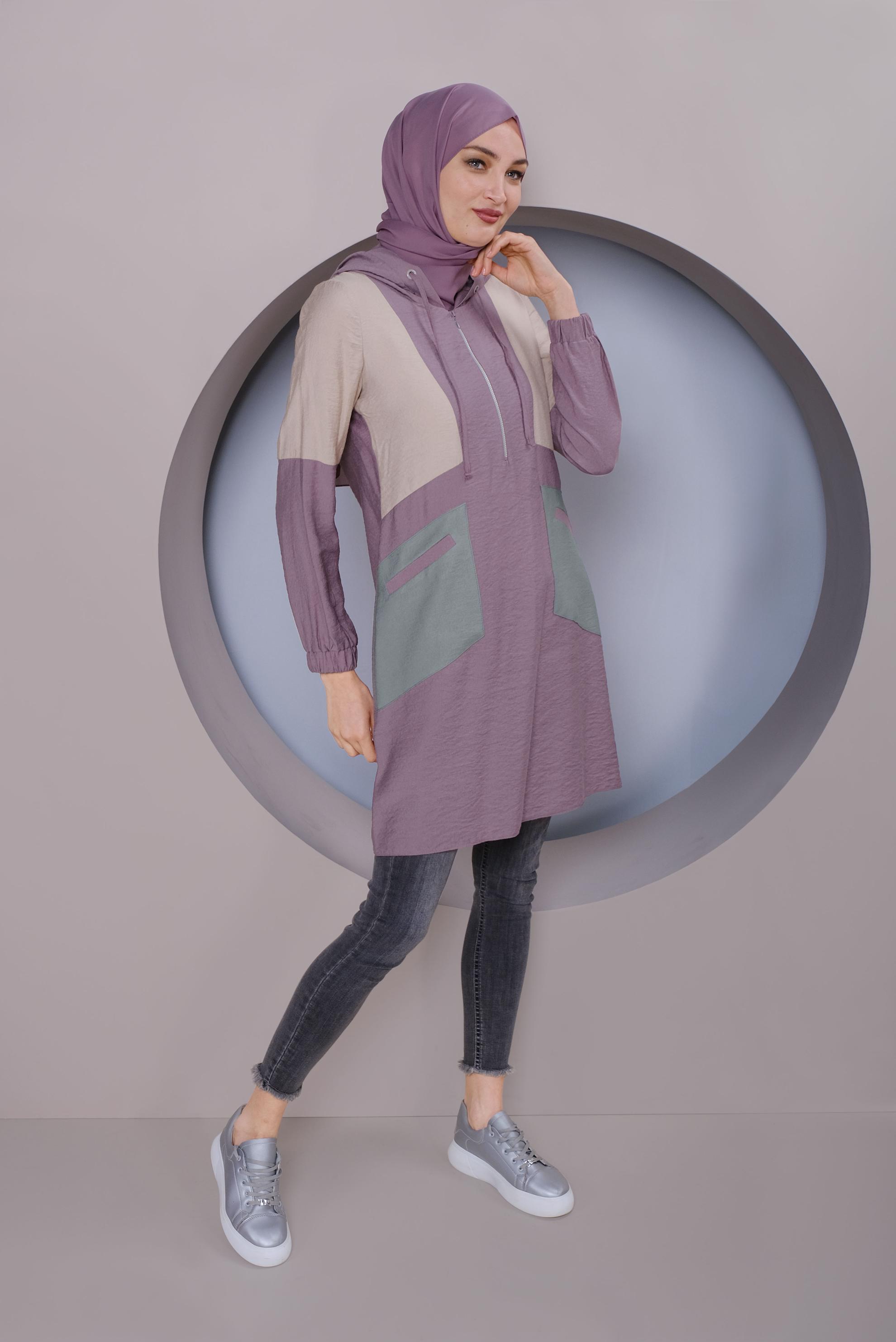 Tesettür giyim MOR RENK BLOKLU TUNİK 41377