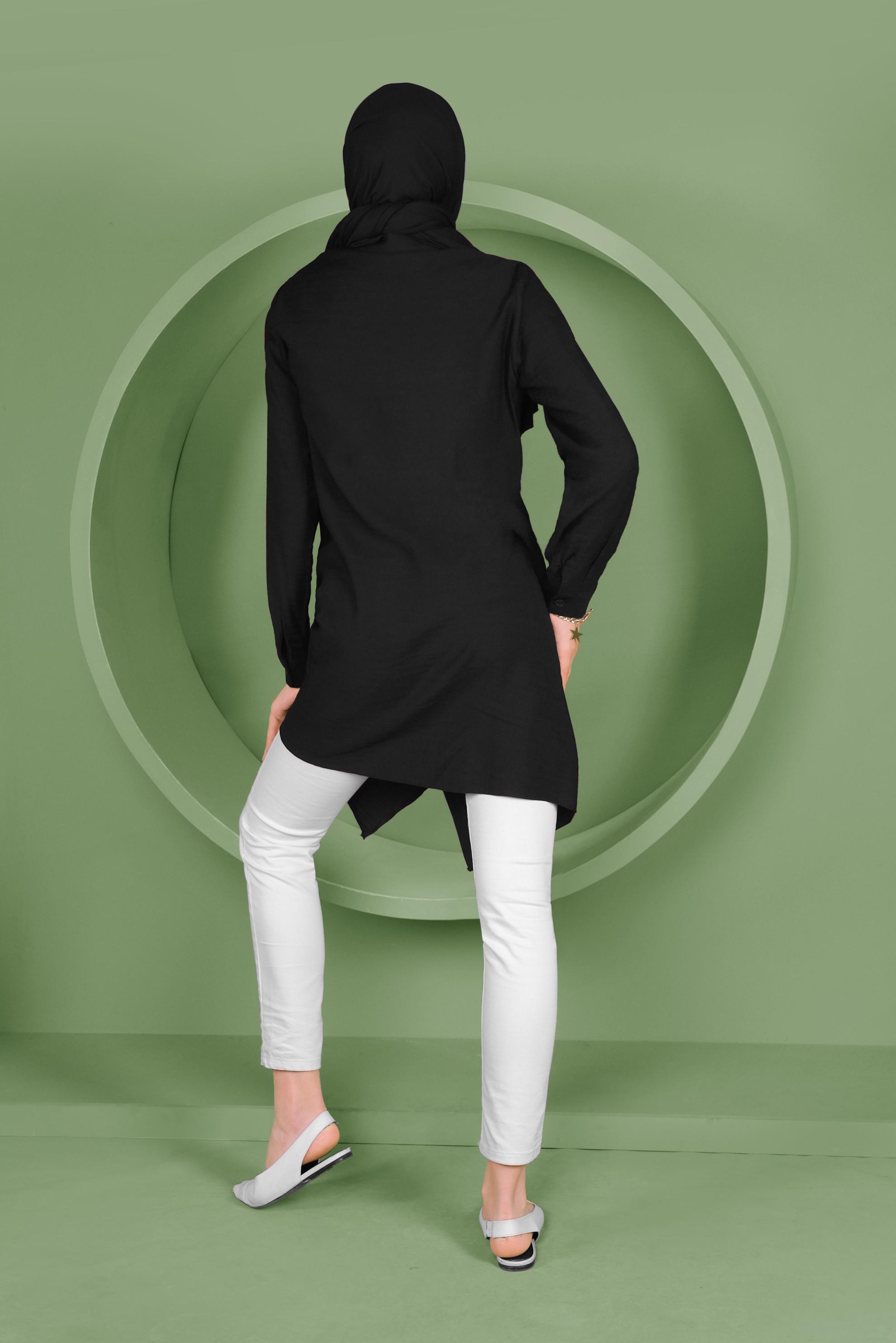 Tesettür giyim SİYAH DÜĞMELİ CEP DETAYLI TUNİK 41378