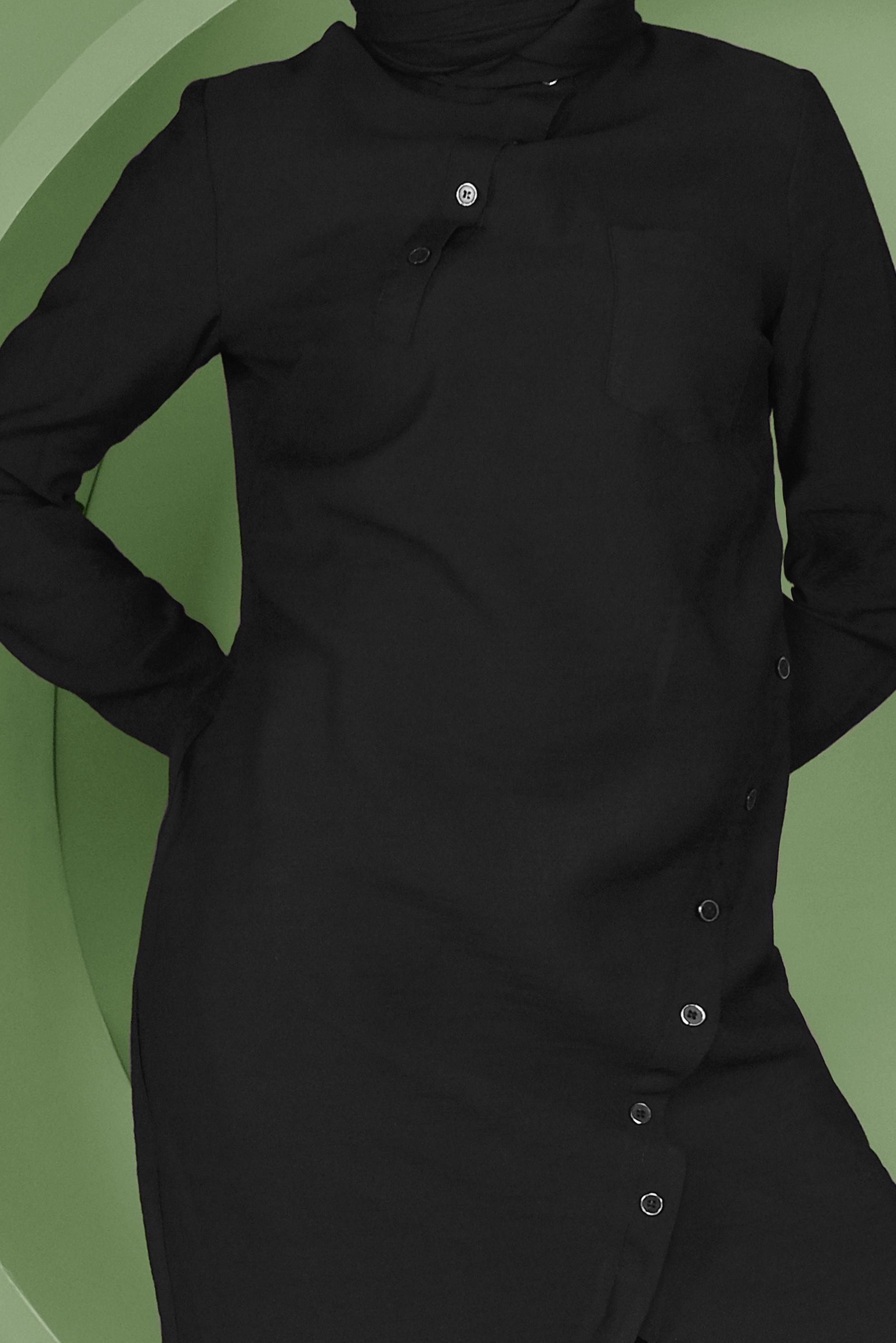 Tesettür giyim SİYAH DÜĞMELİ CEP DETAYLI TUNİK 41378