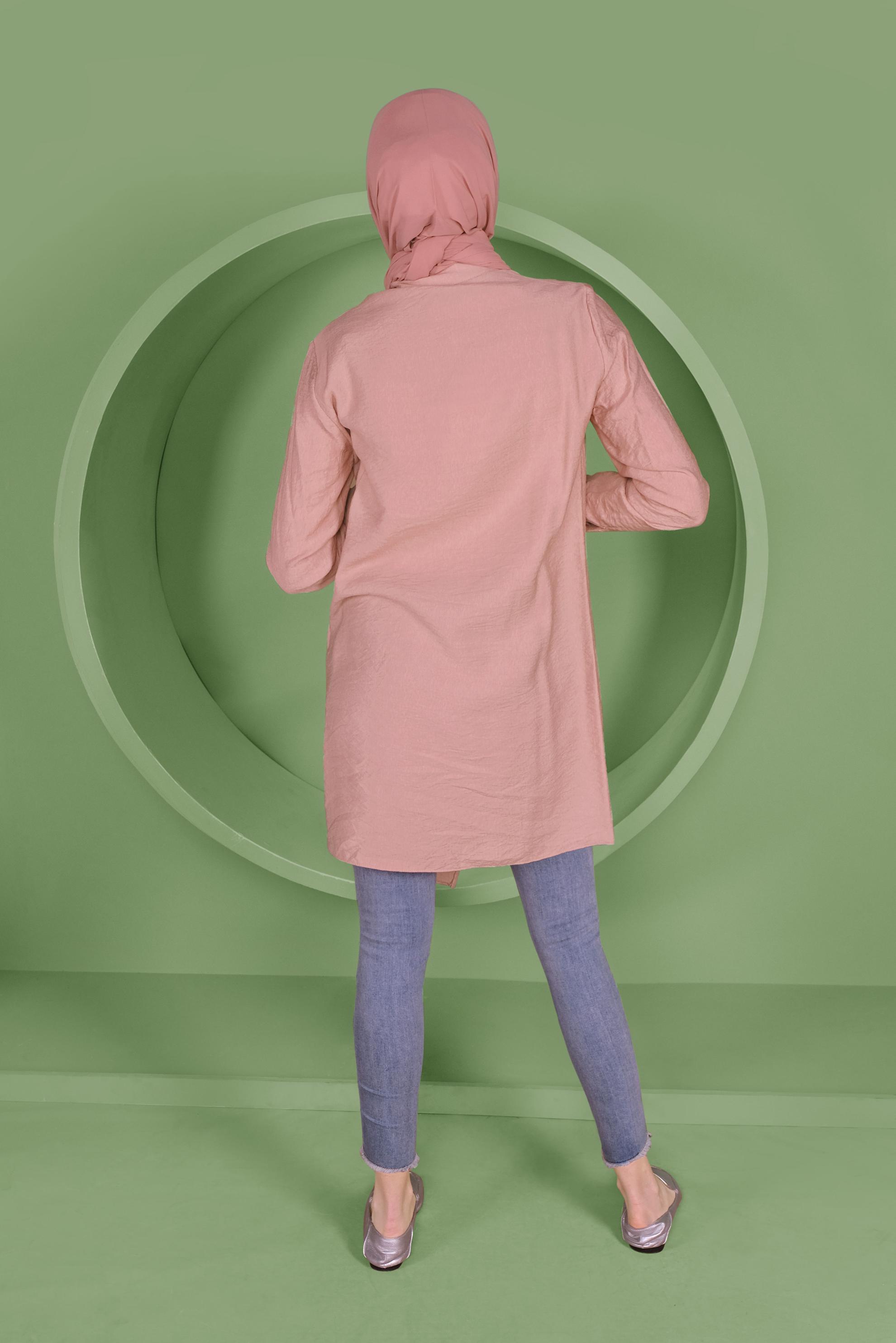 Tesettür giyim PUDRA DÜĞMELİ CEP DETAYLI TUNİK 41378