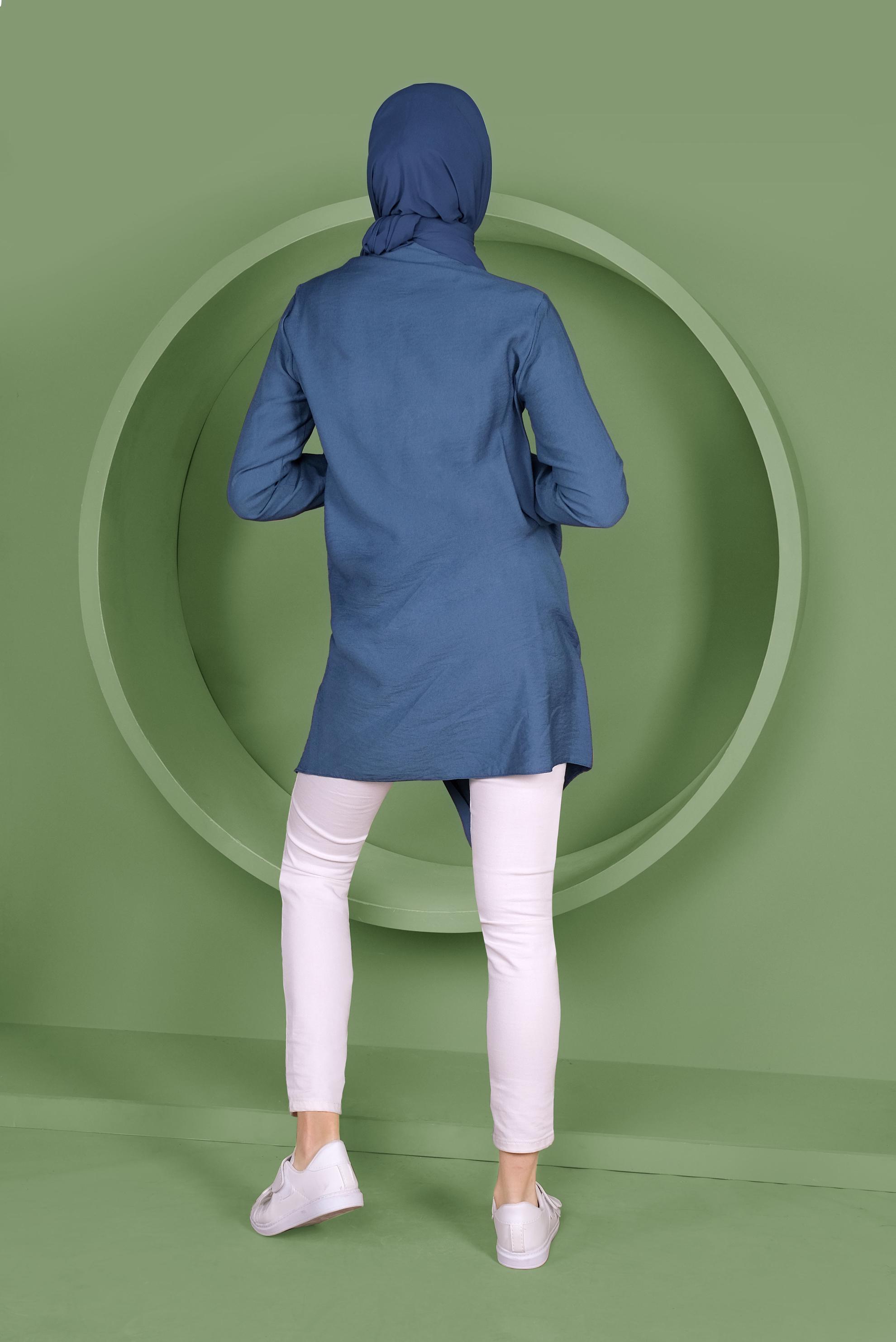 Tesettür giyim LACİVERT DÜĞMELİ CEP DETAYLI TUNİK 41378