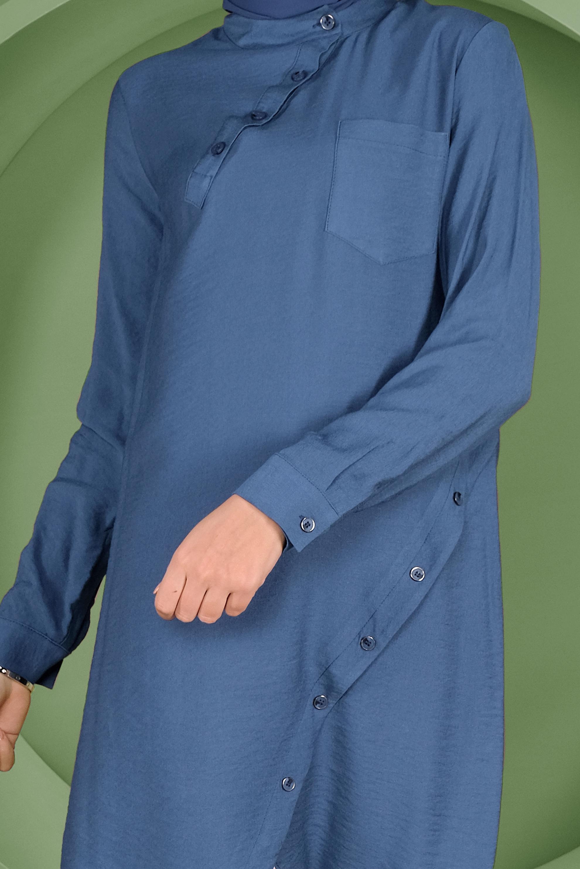 Tesettür giyim LACİVERT DÜĞMELİ CEP DETAYLI TUNİK 41378