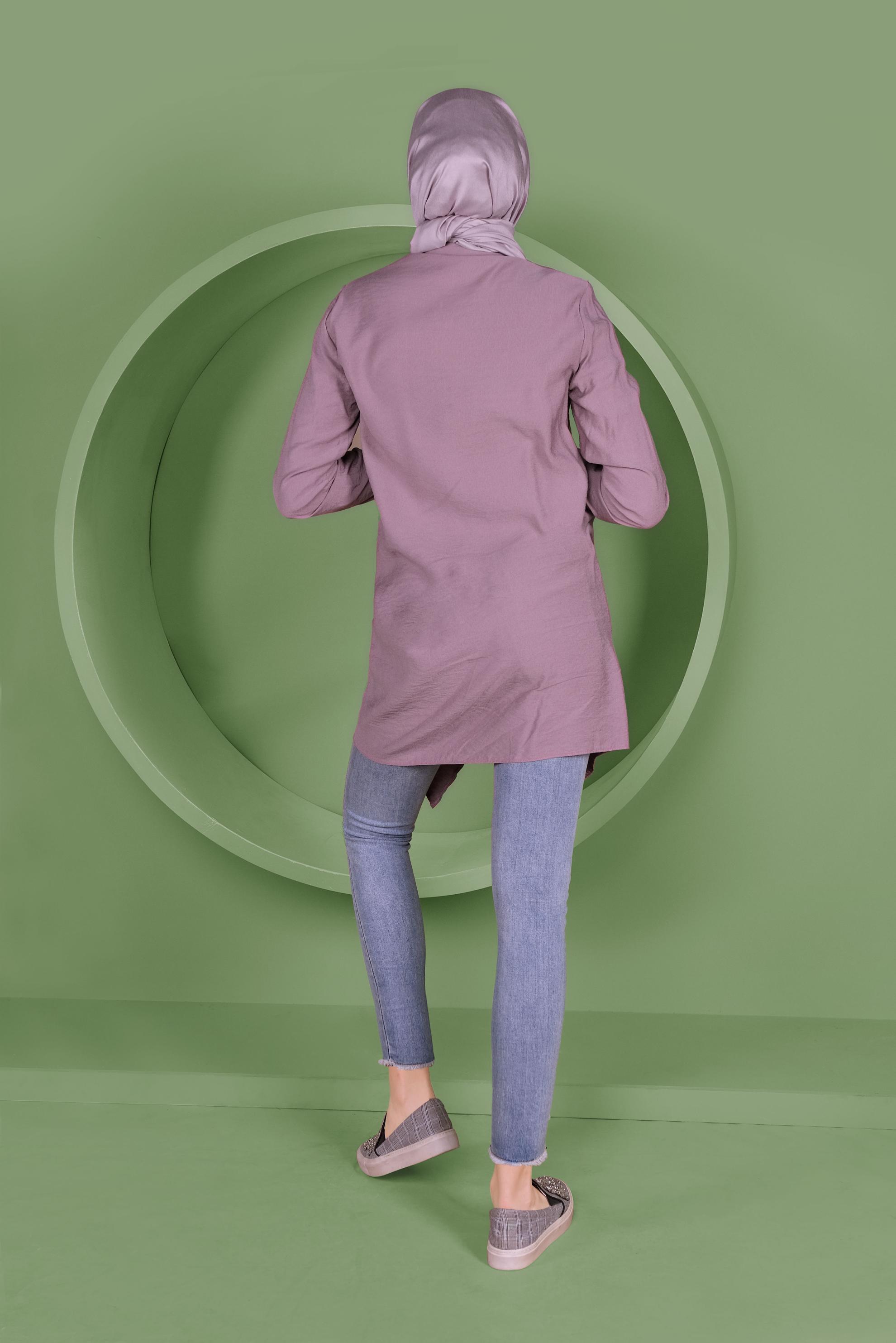 Tesettür giyim MOR DÜĞMELİ CEP DETAYLI TUNİK 41378