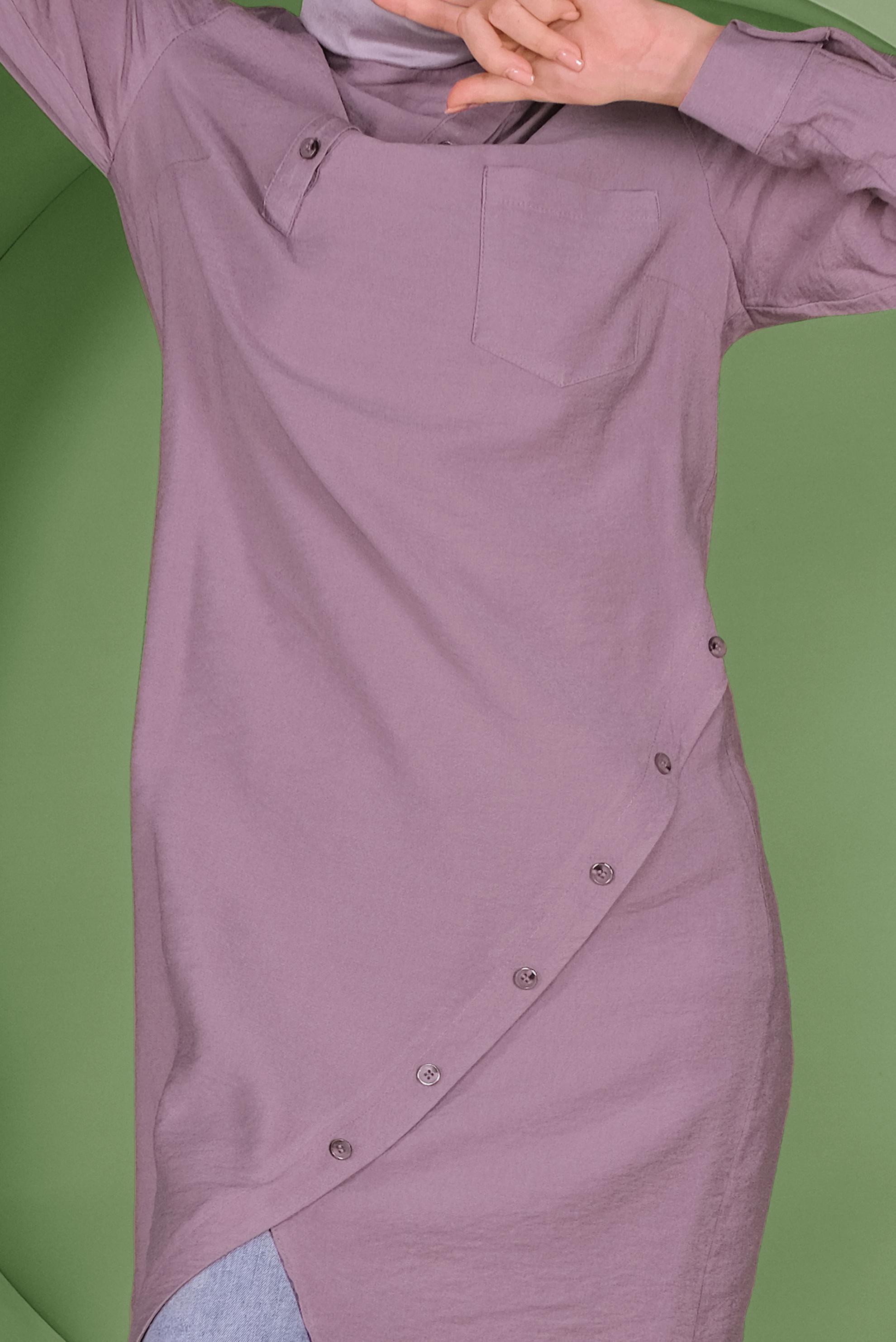 Tesettür giyim MOR DÜĞMELİ CEP DETAYLI TUNİK 41378