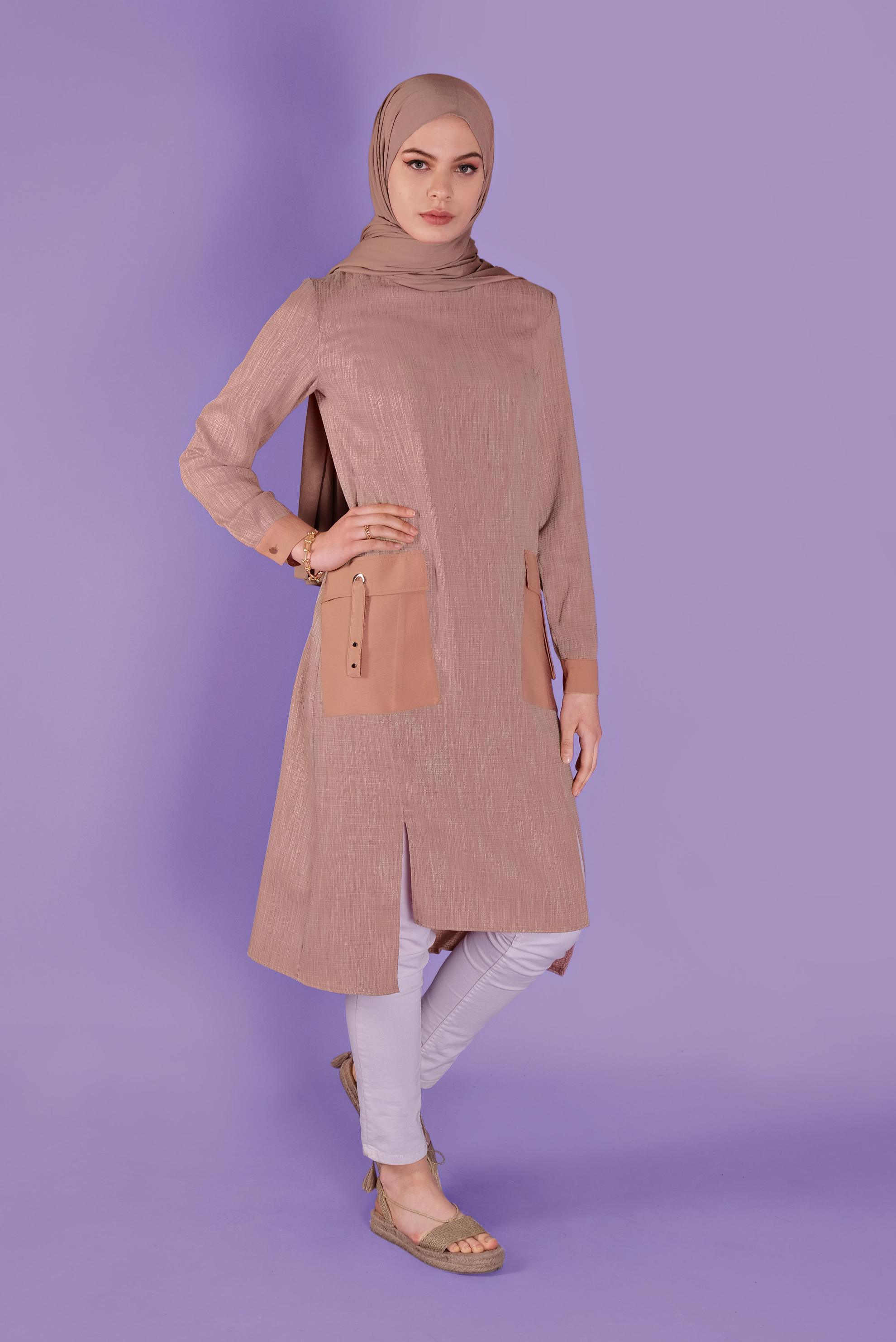 Tesettür giyim TURUNCU CEP DETAYLI TUNİK 41387