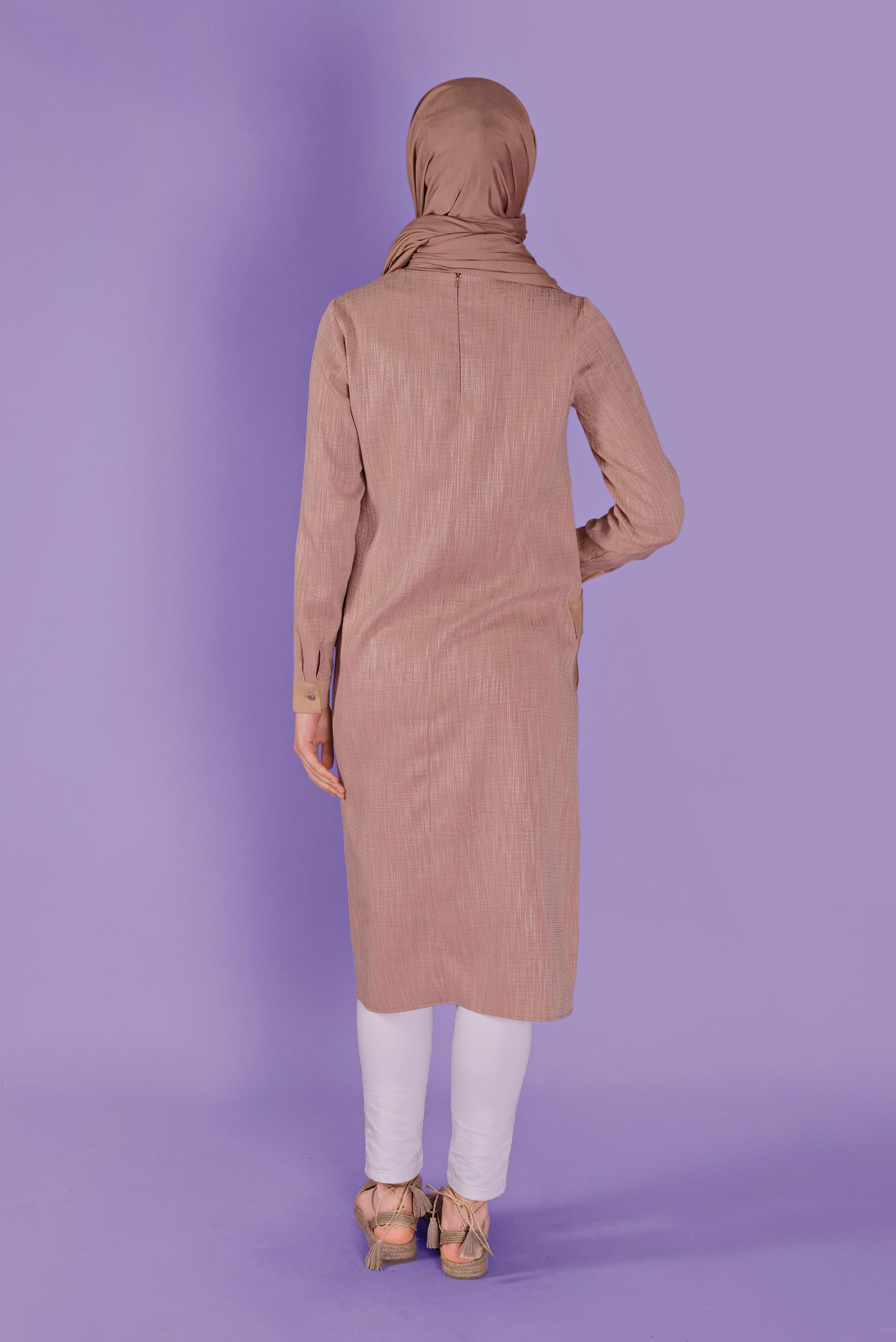 Tesettür giyim TURUNCU CEP DETAYLI TUNİK 41387