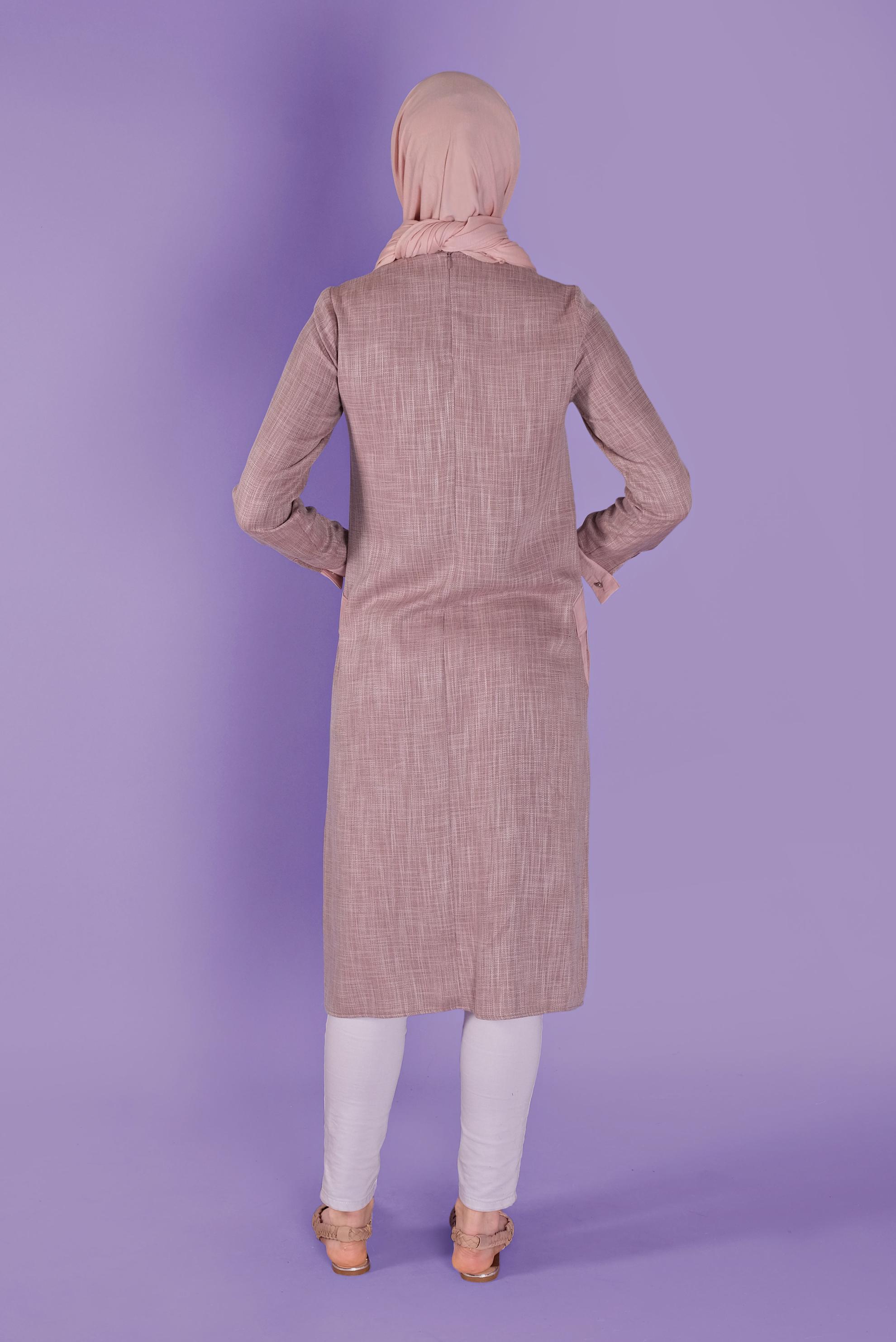 Tesettür giyim PEMBE CEP DETAYLI TUNİK 41387