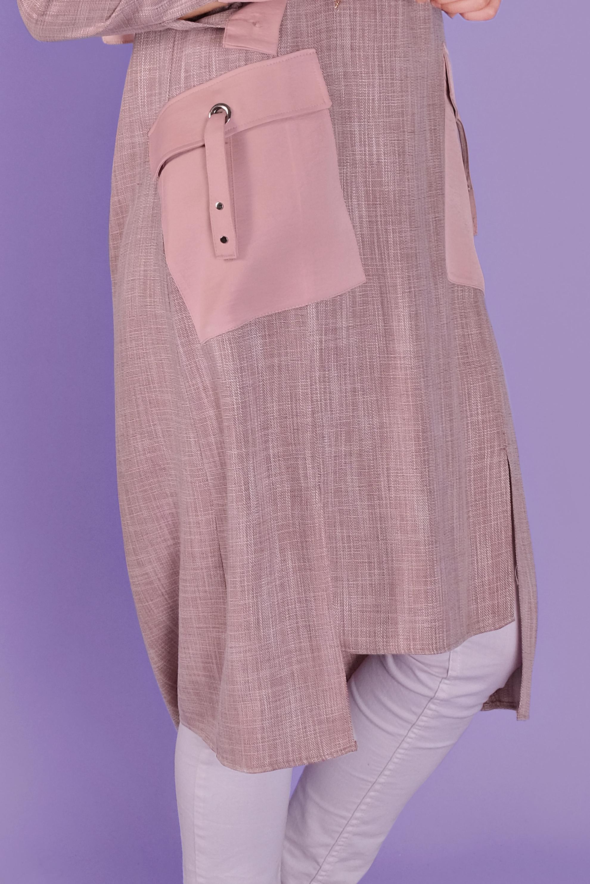 Tesettür giyim PEMBE CEP DETAYLI TUNİK 41387