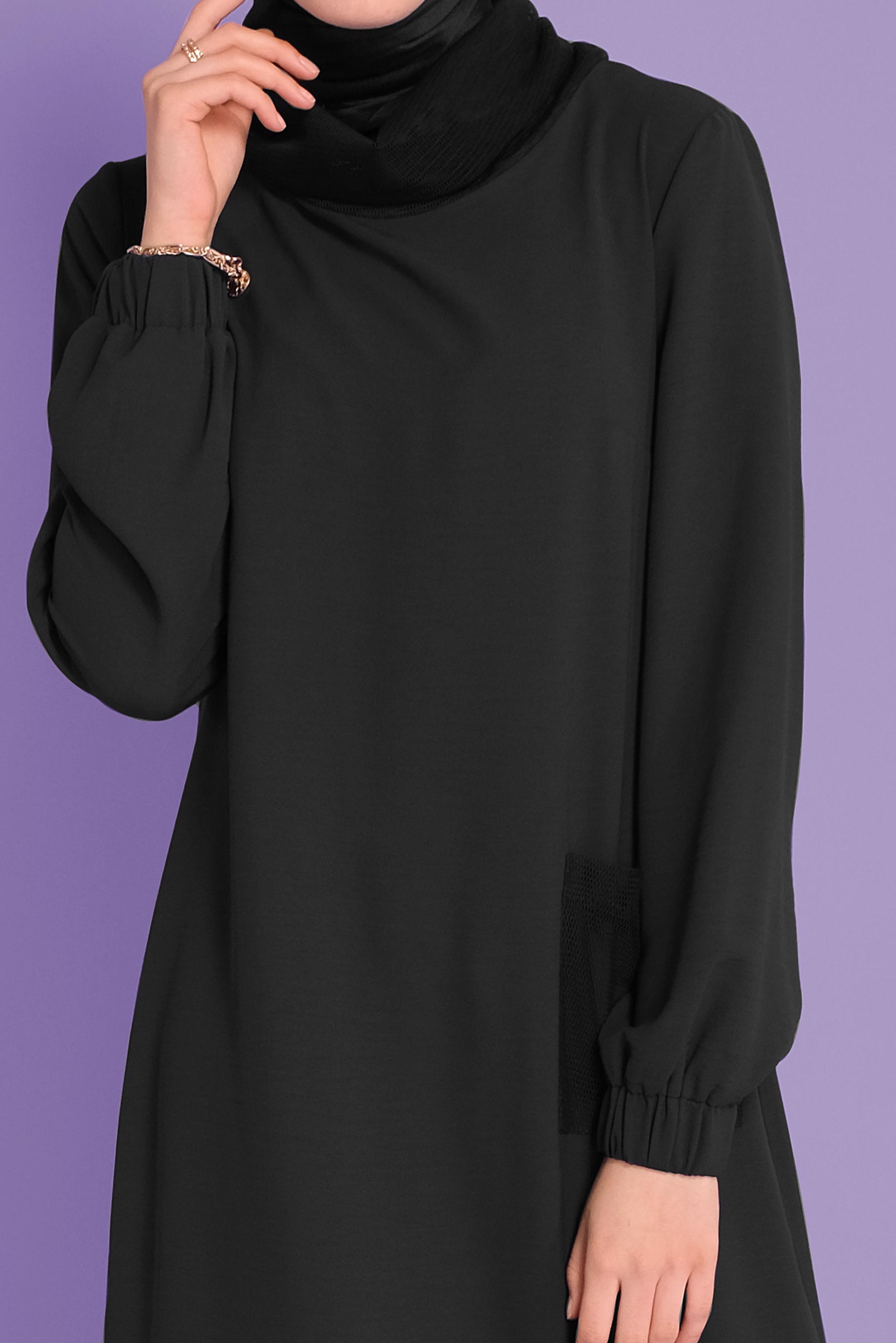 Tesettür giyim SİYAH FİLE DETAYLI AEROBİN TUNİK 41388 