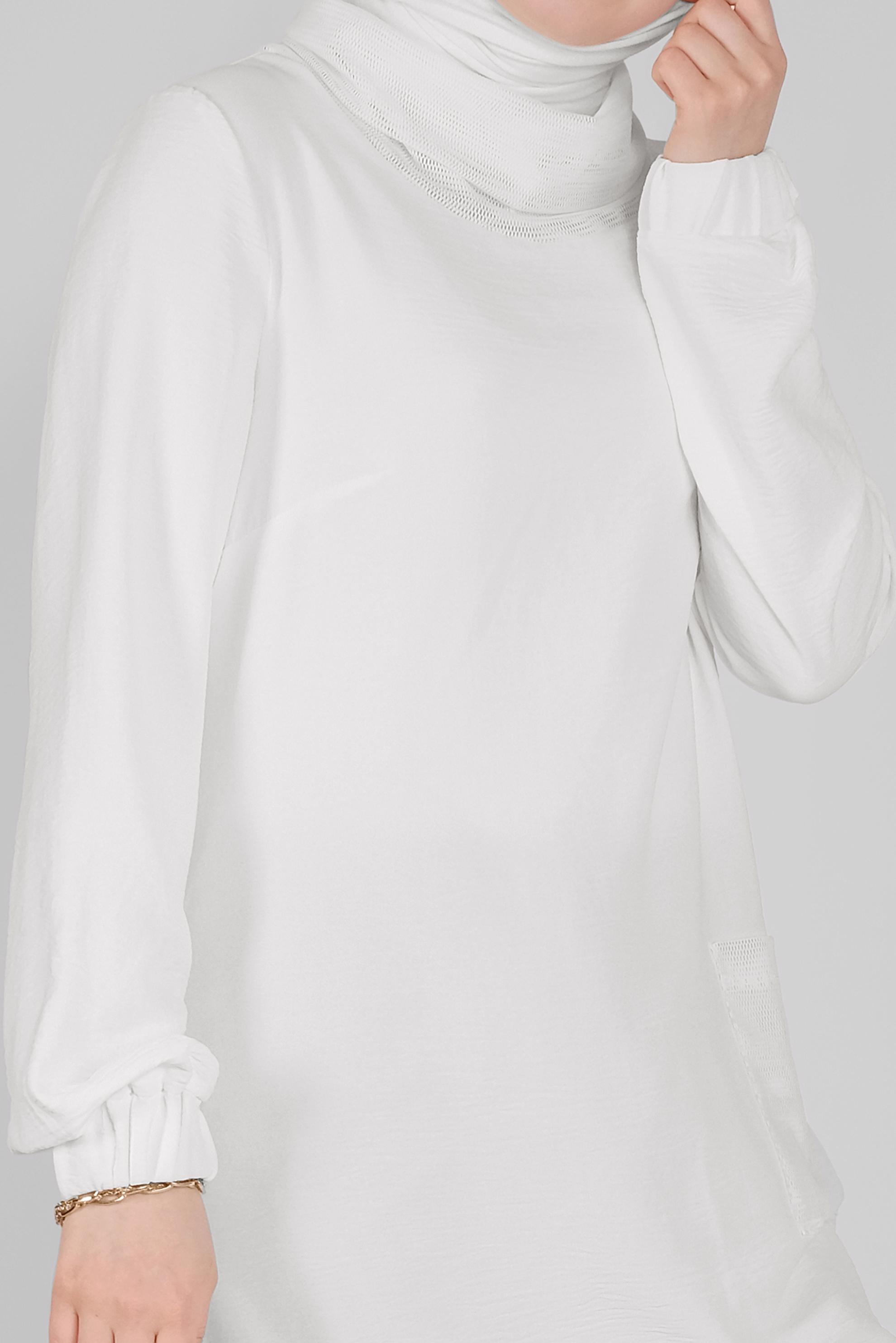 Tesettür giyim BEYAZ FİLE DETAYLI AEROBİN TUNİK 41388 