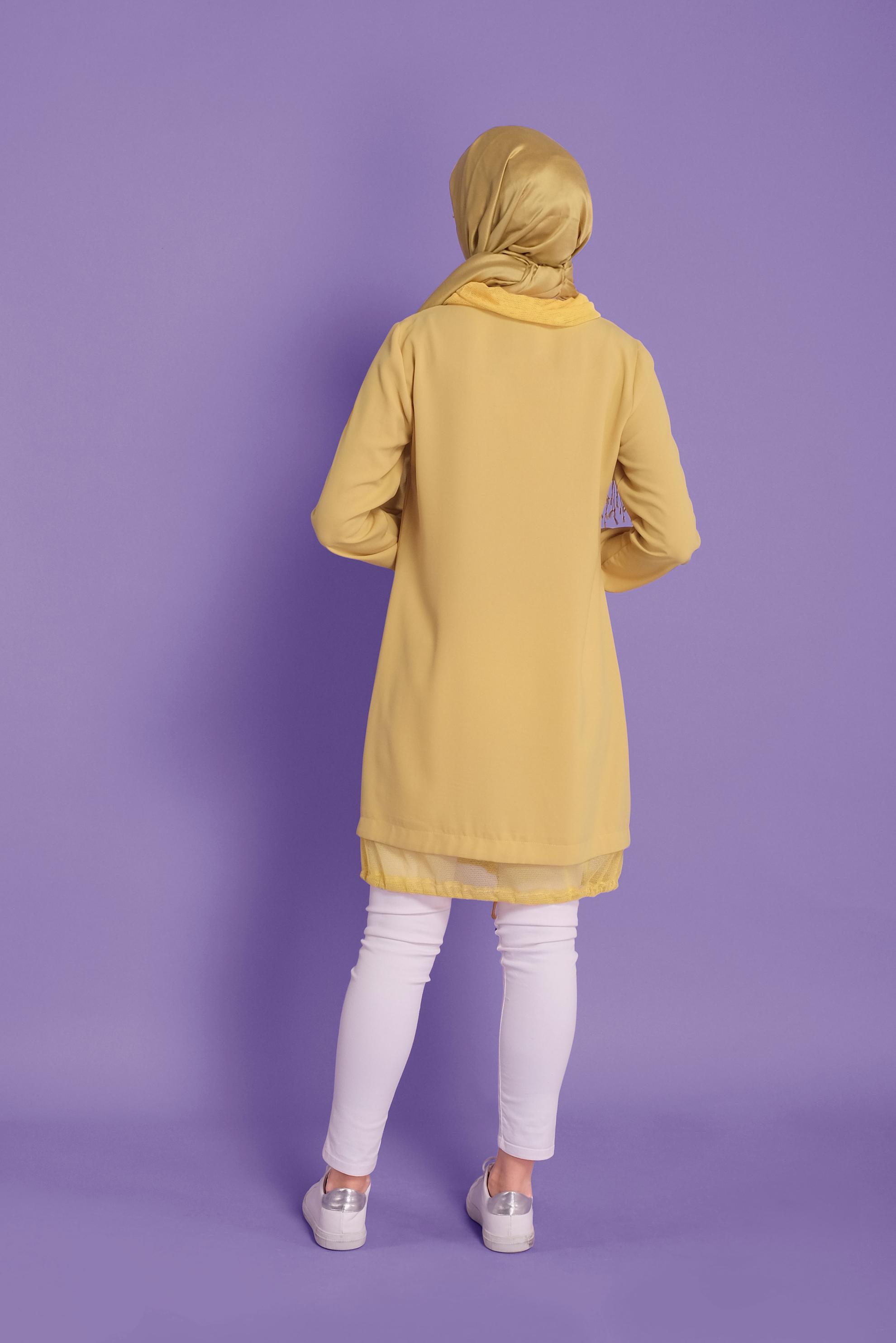 Tesettür giyim SARI FİLE DETAYLI AEROBİN TUNİK 41388 