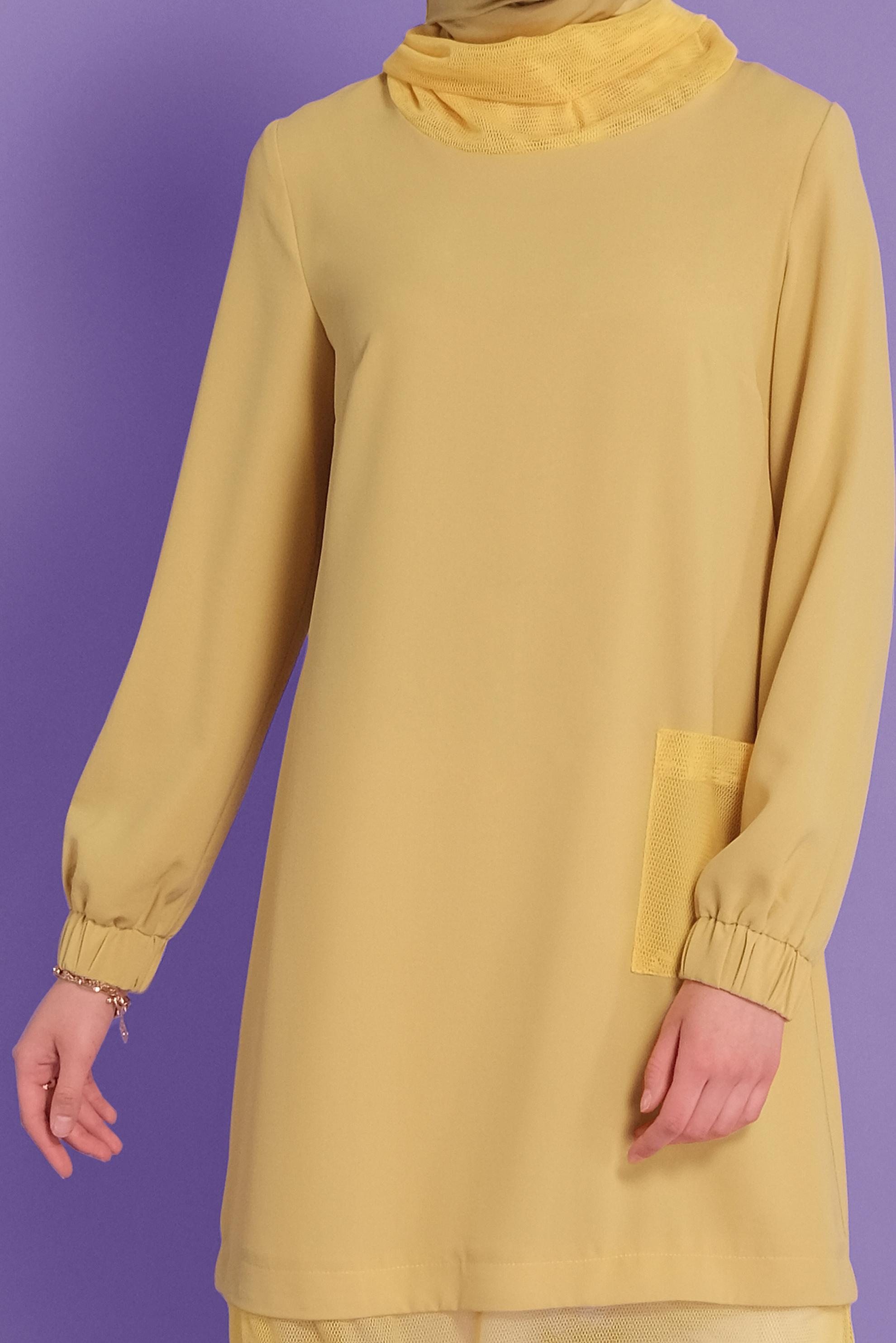 Tesettür giyim SARI FİLE DETAYLI AEROBİN TUNİK 41388 