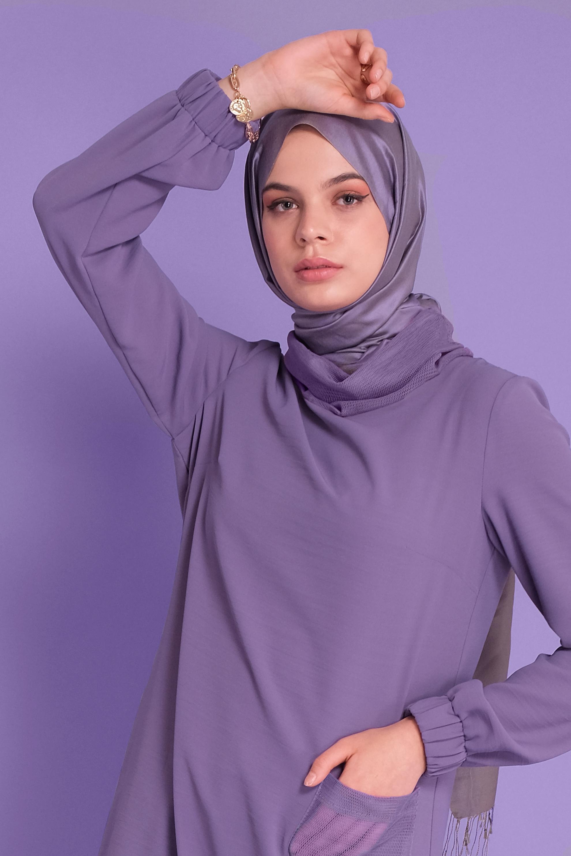 Tesettür giyim MOR FİLE DETAYLI AEROBİN TUNİK 41388 