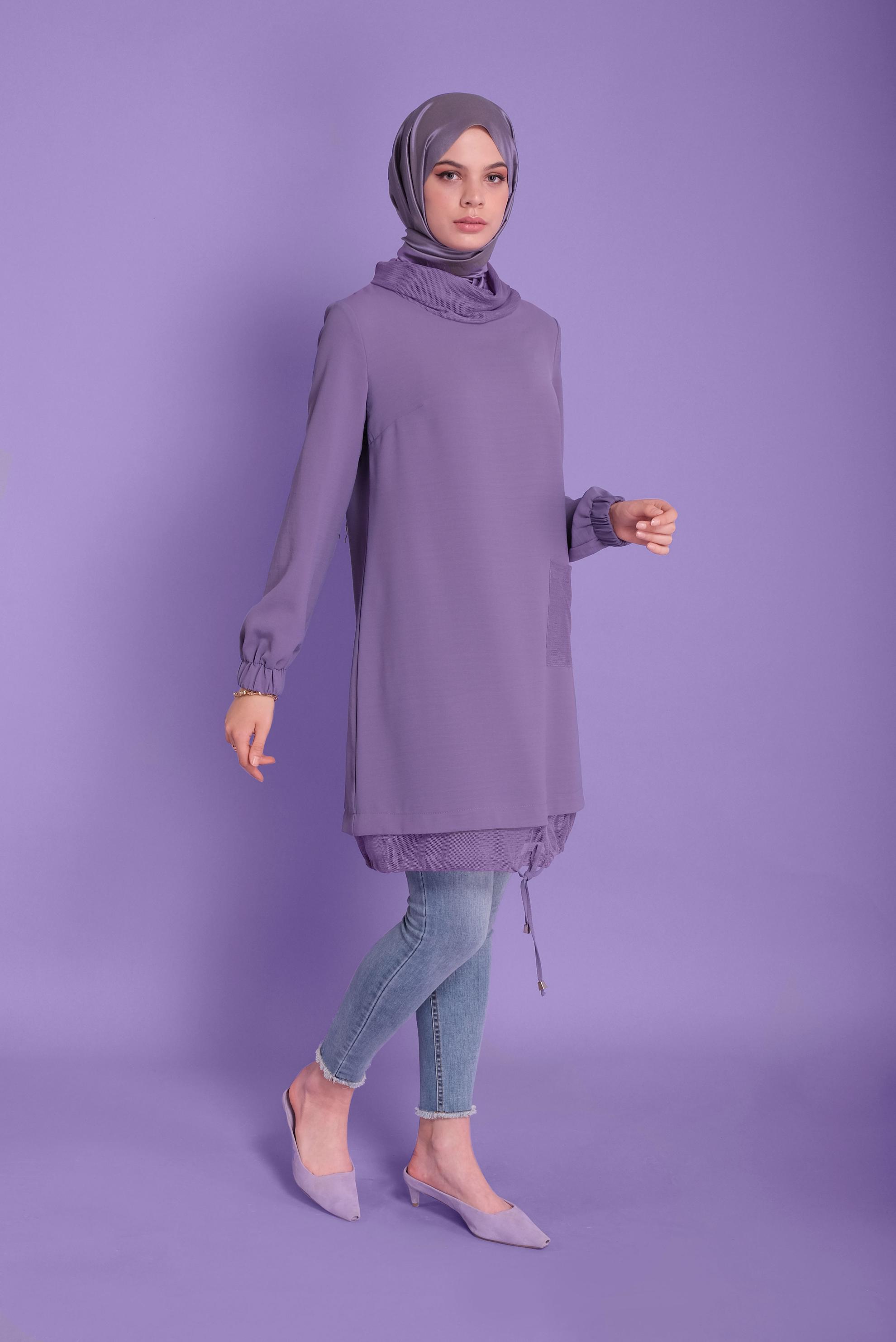 Tesettür giyim MOR FİLE DETAYLI AEROBİN TUNİK 41388 