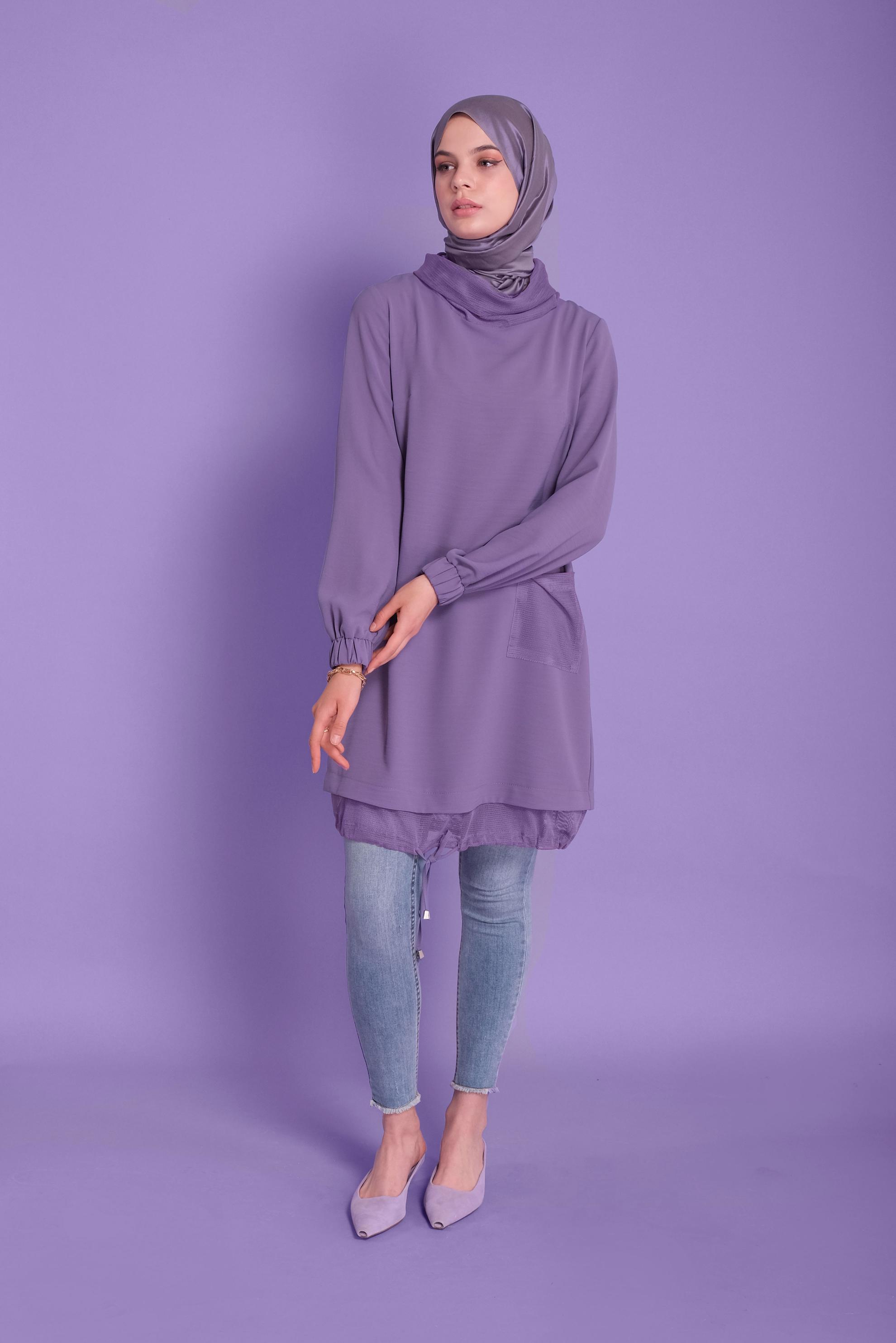 Tesettür giyim MOR FİLE DETAYLI AEROBİN TUNİK 41388 