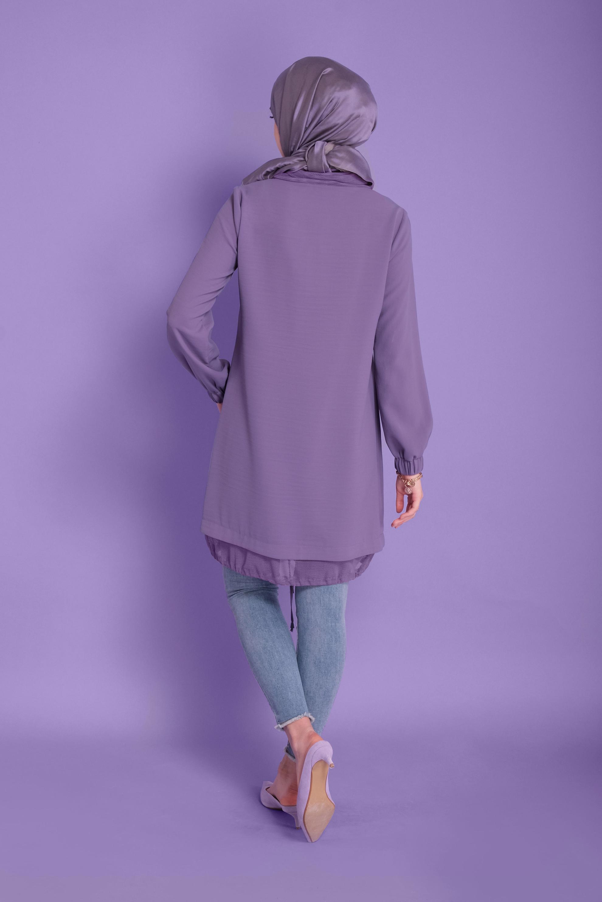 Tesettür giyim MOR FİLE DETAYLI AEROBİN TUNİK 41388 