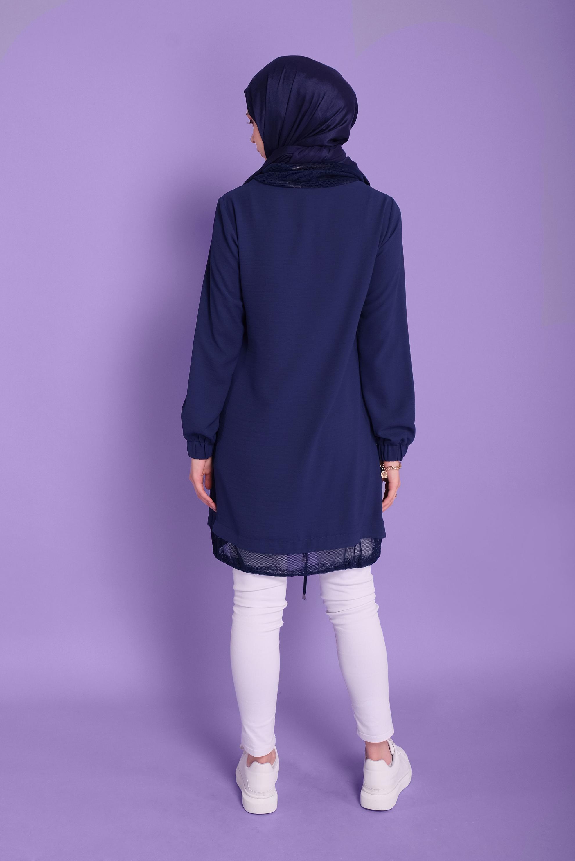 Tesettür giyim LACİVERT FİLE DETAYLI AEROBİN TUNİK 41388 
