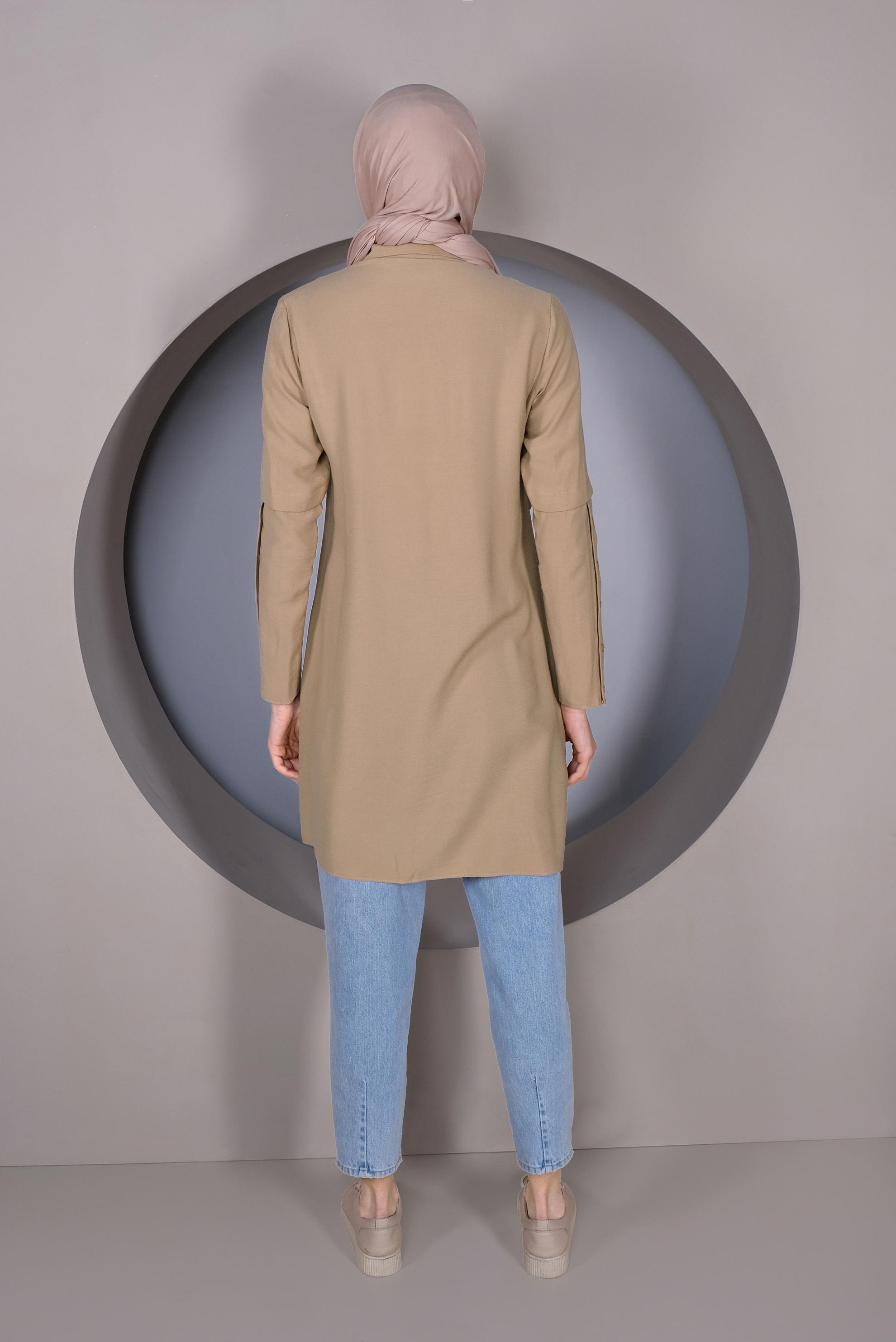 Tesettür giyim KAHVE KOLLARI DÜĞMELİ DETAYLI TUNİK 41389