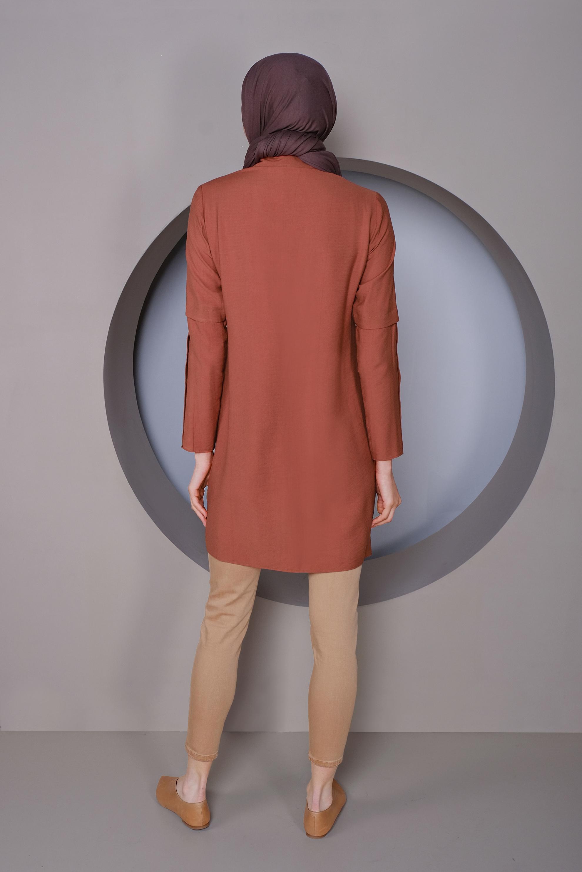 Tesettür giyim TURUNCU KOLLARI DÜĞMELİ DETAYLI TUNİK 41389