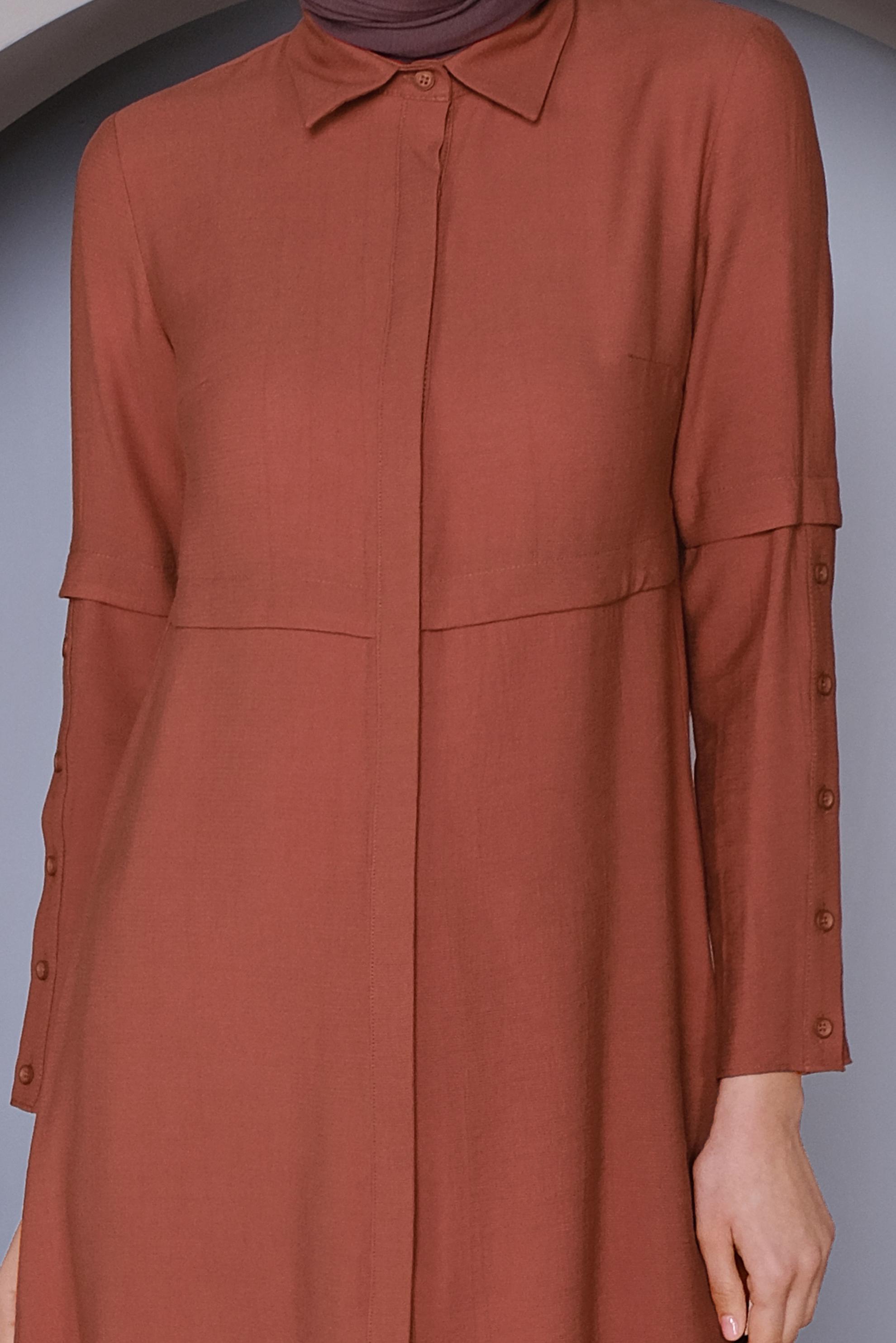 Tesettür giyim TURUNCU KOLLARI DÜĞMELİ DETAYLI TUNİK 41389