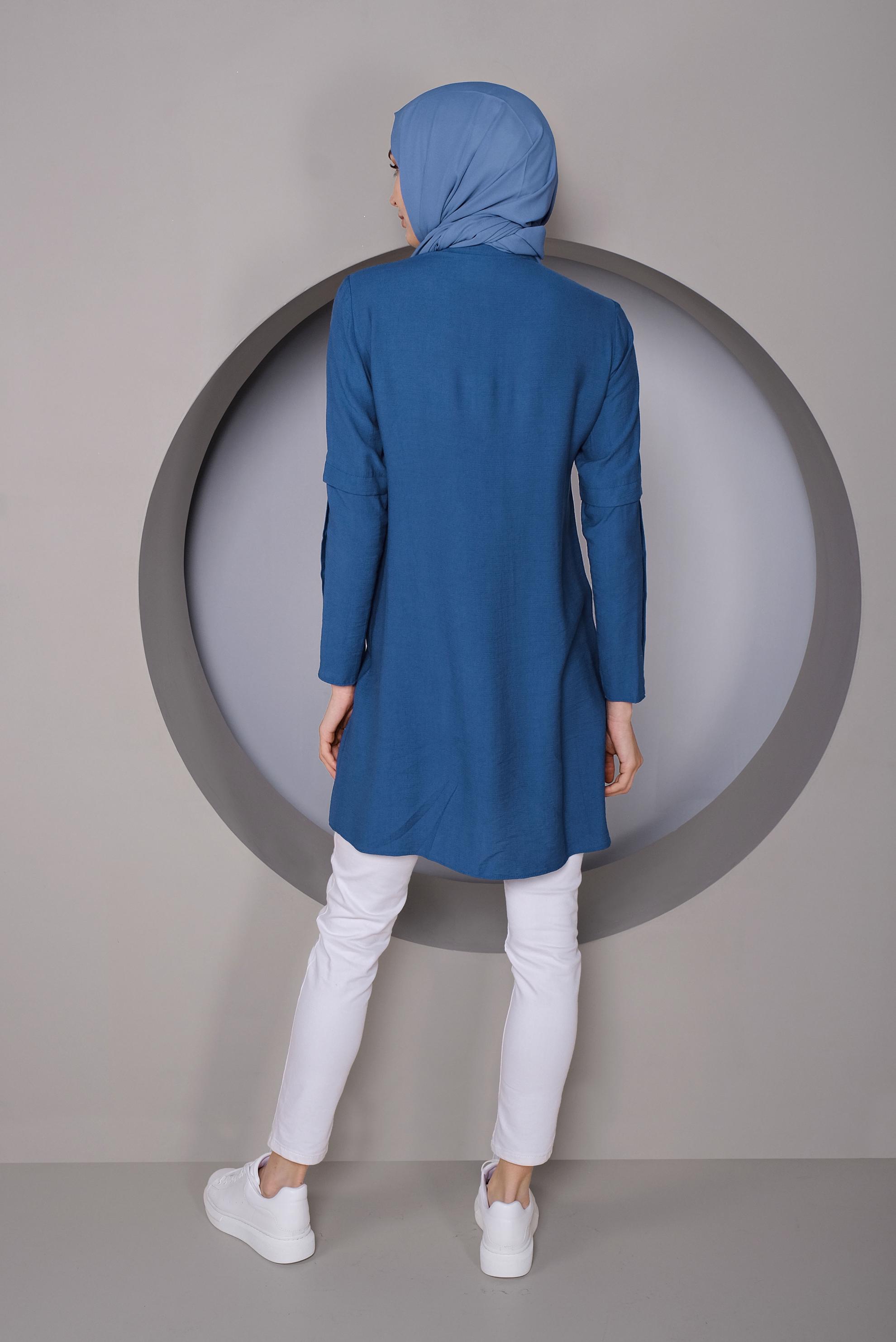 Tesettür giyim LACİVERT KOLLARI DÜĞMELİ DETAYLI TUNİK 41389