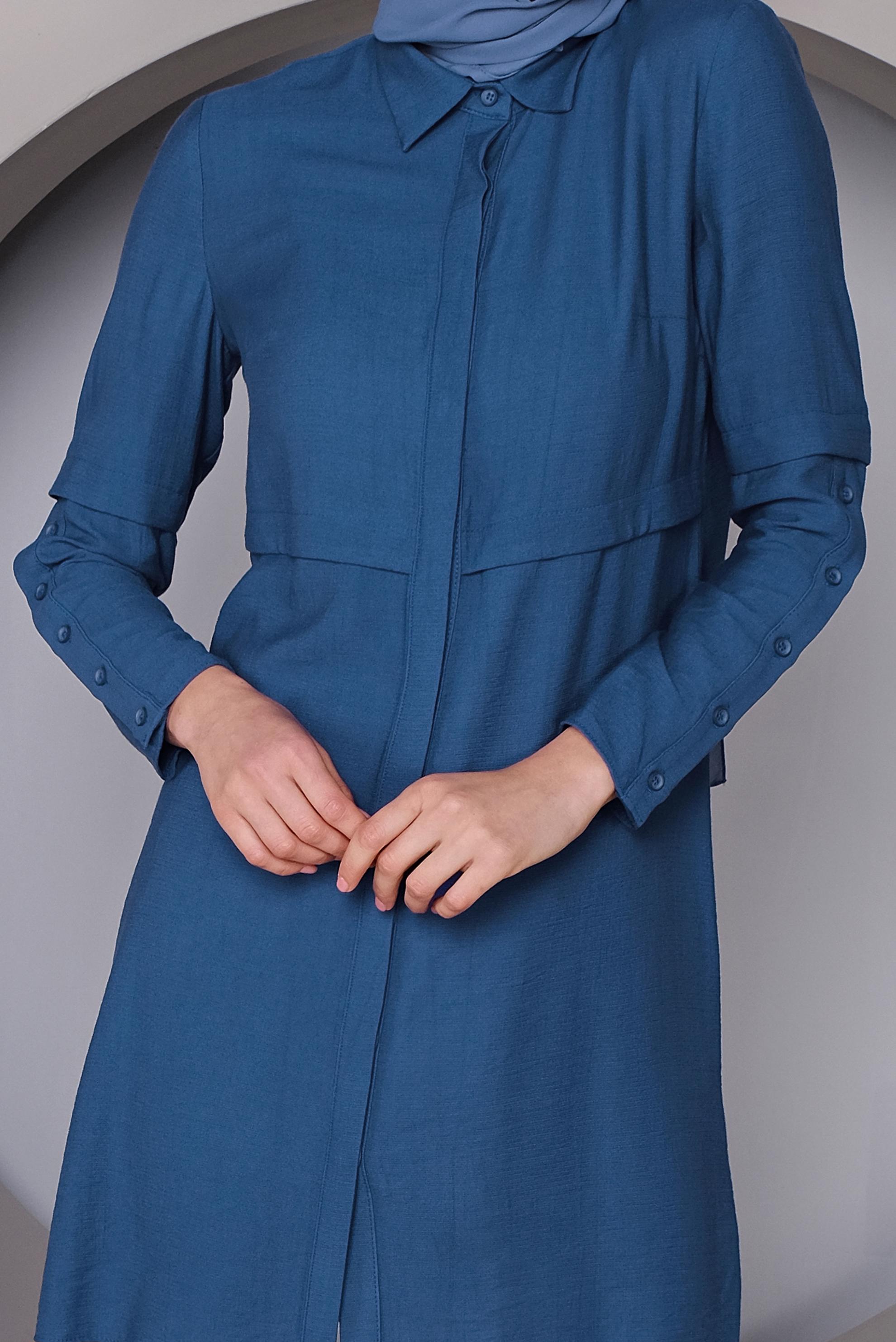 Tesettür giyim LACİVERT KOLLARI DÜĞMELİ DETAYLI TUNİK 41389