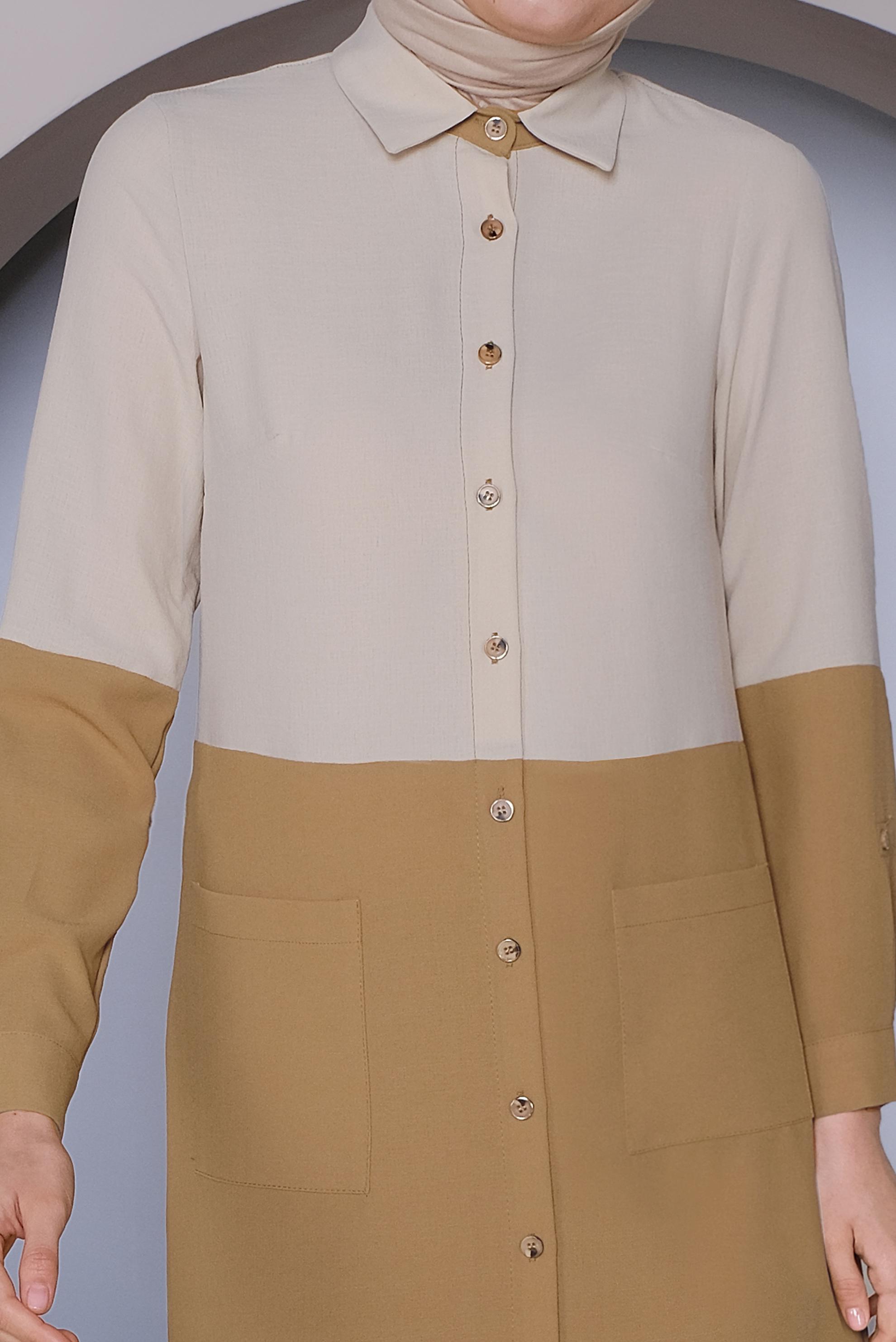 Tesettür giyim SARI BOYDAN DÜĞMELİ 2 RENKLİ TUNİK 41391