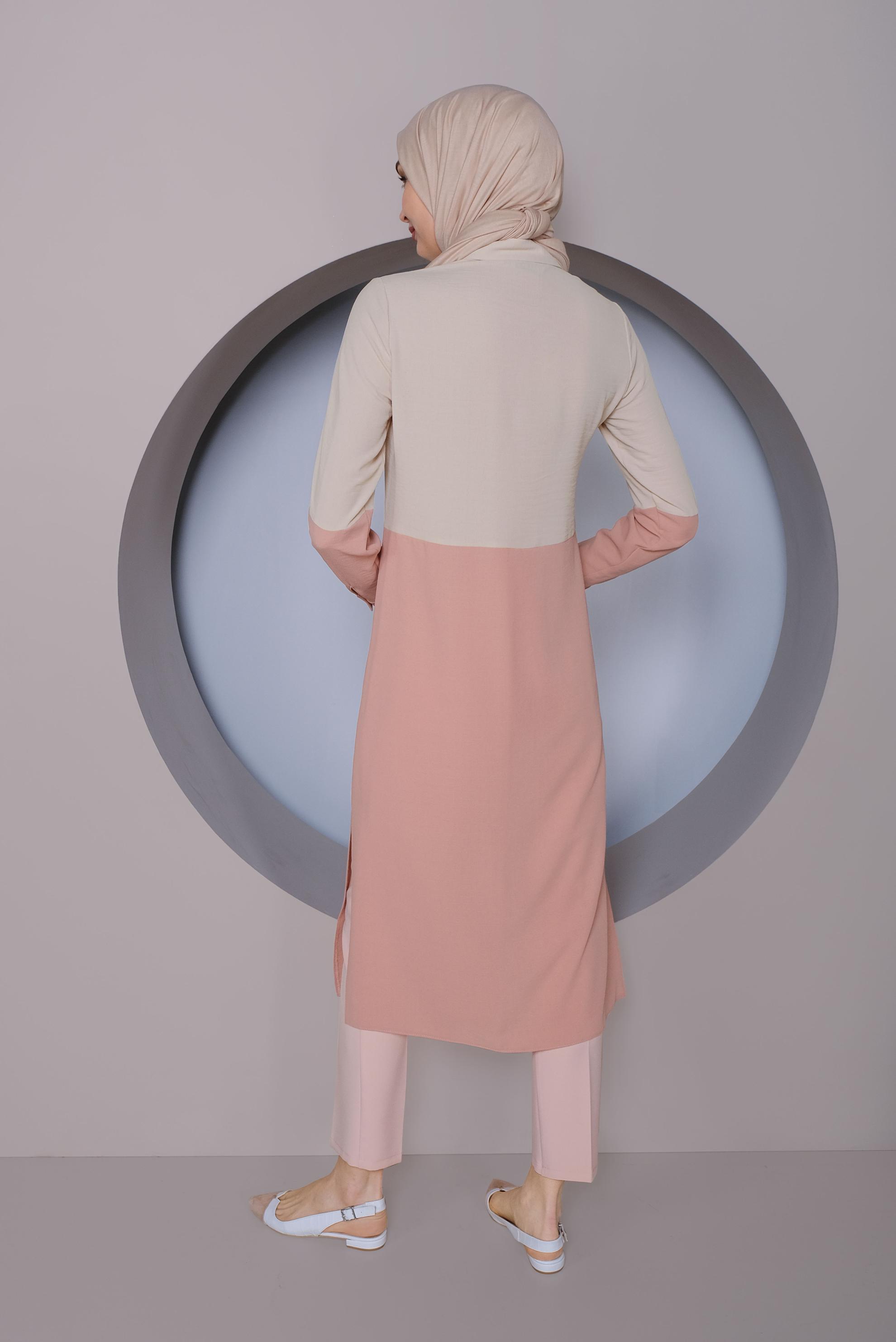 Tesettür giyim PUDRA BOYDAN DÜĞMELİ 2 RENKLİ TUNİK 41391