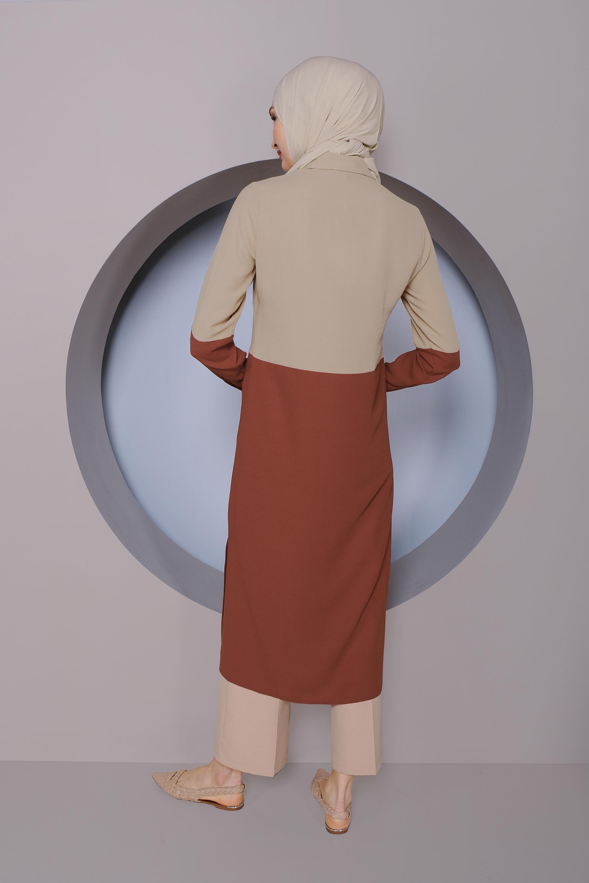 Tesettür giyim BORDO BOYDAN DÜĞMELİ 2 RENKLİ TUNİK 41391