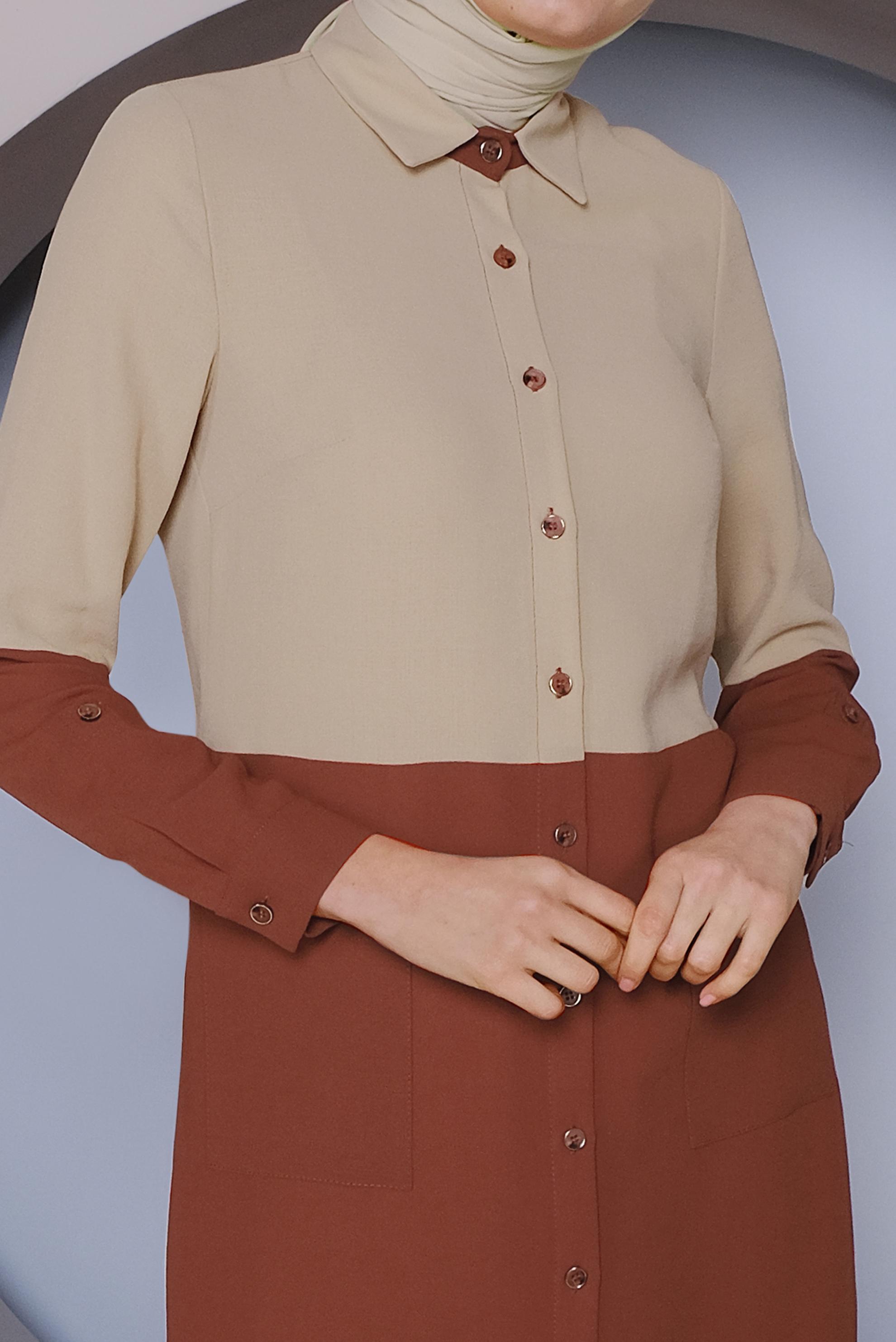 Tesettür giyim BORDO BOYDAN DÜĞMELİ 2 RENKLİ TUNİK 41391