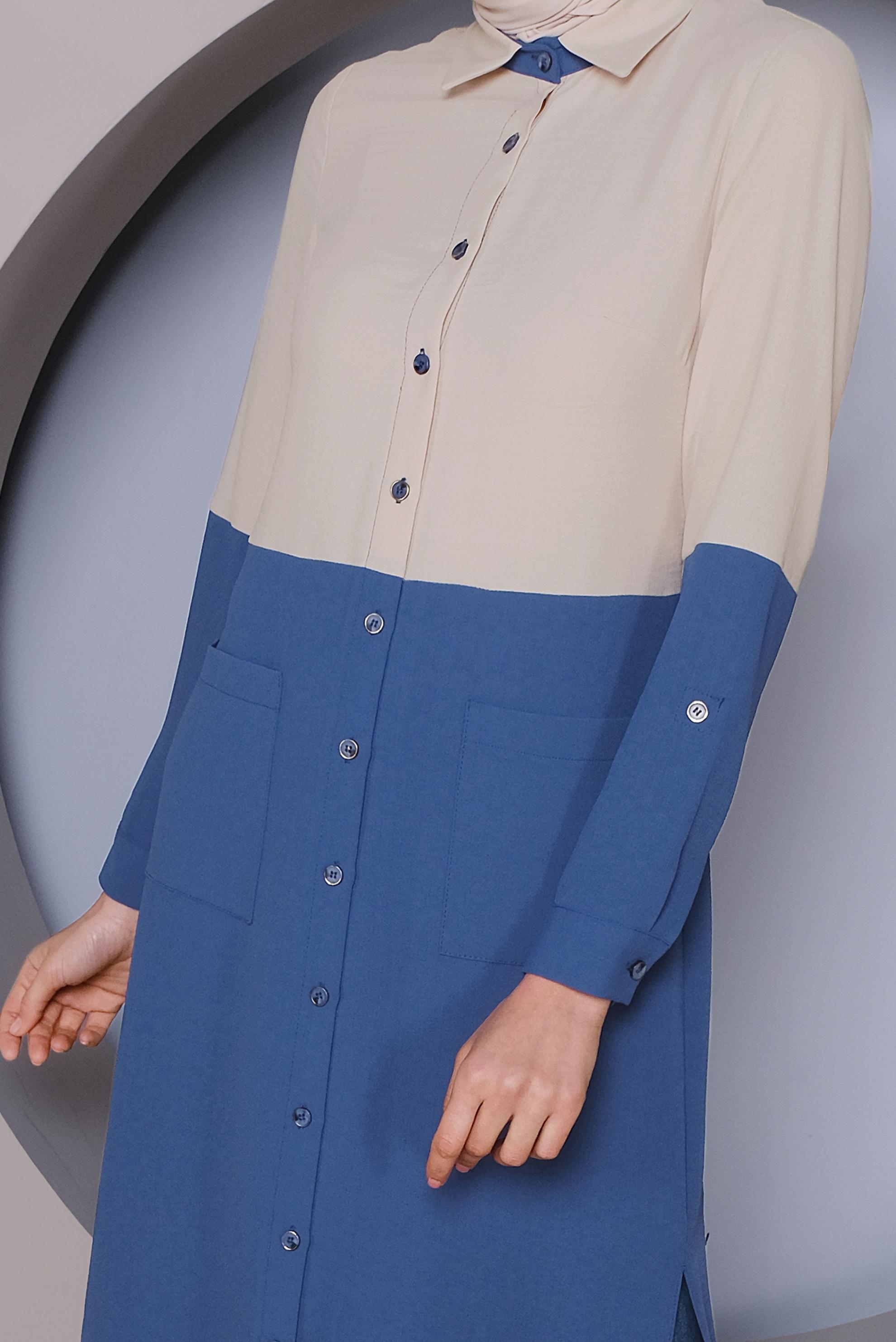 Tesettür giyim LACİVERT BOYDAN DÜĞMELİ 2 RENKLİ TUNİK 41391